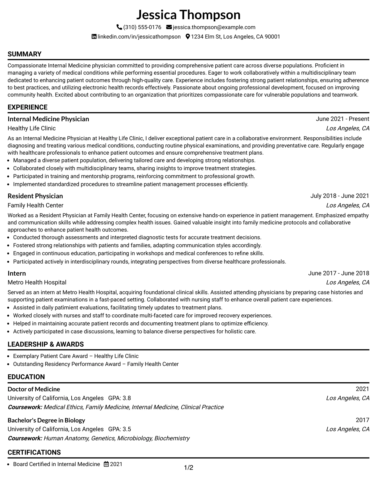 Resume Example Page 1