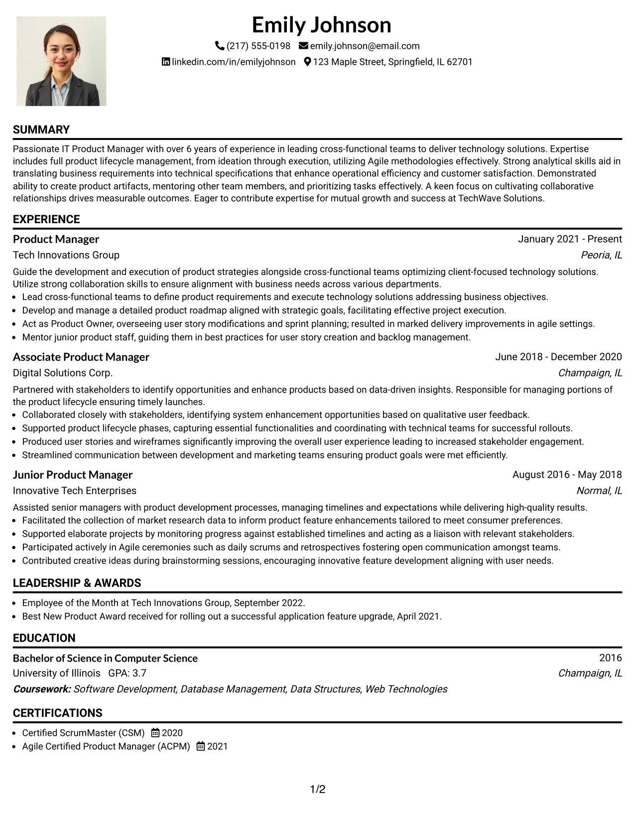 Resume Example Page 1