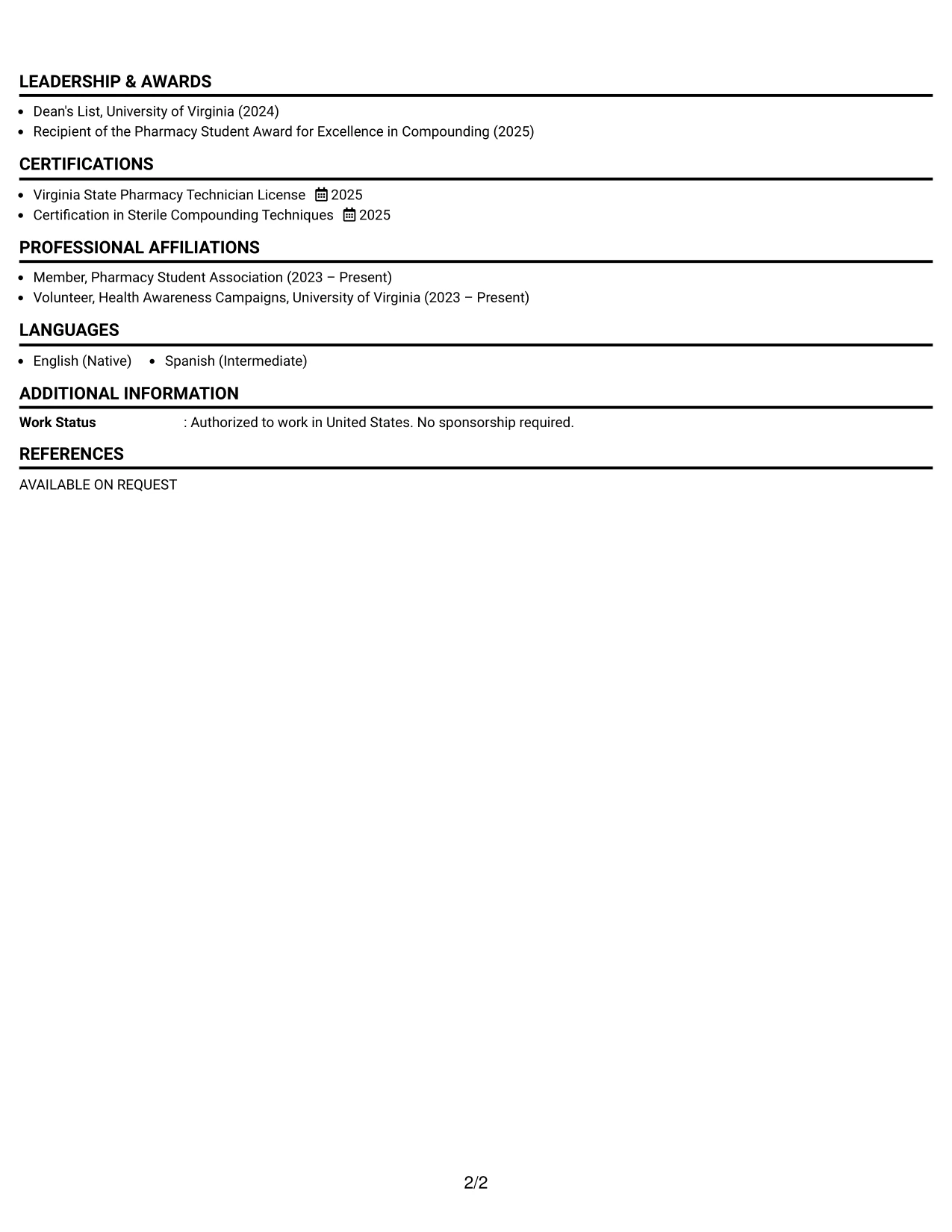 Resume Example Page 2