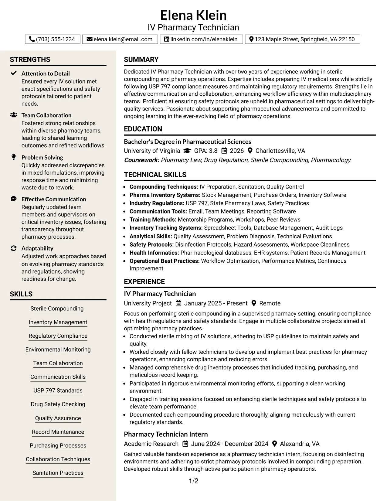 Resume Example Page 1
