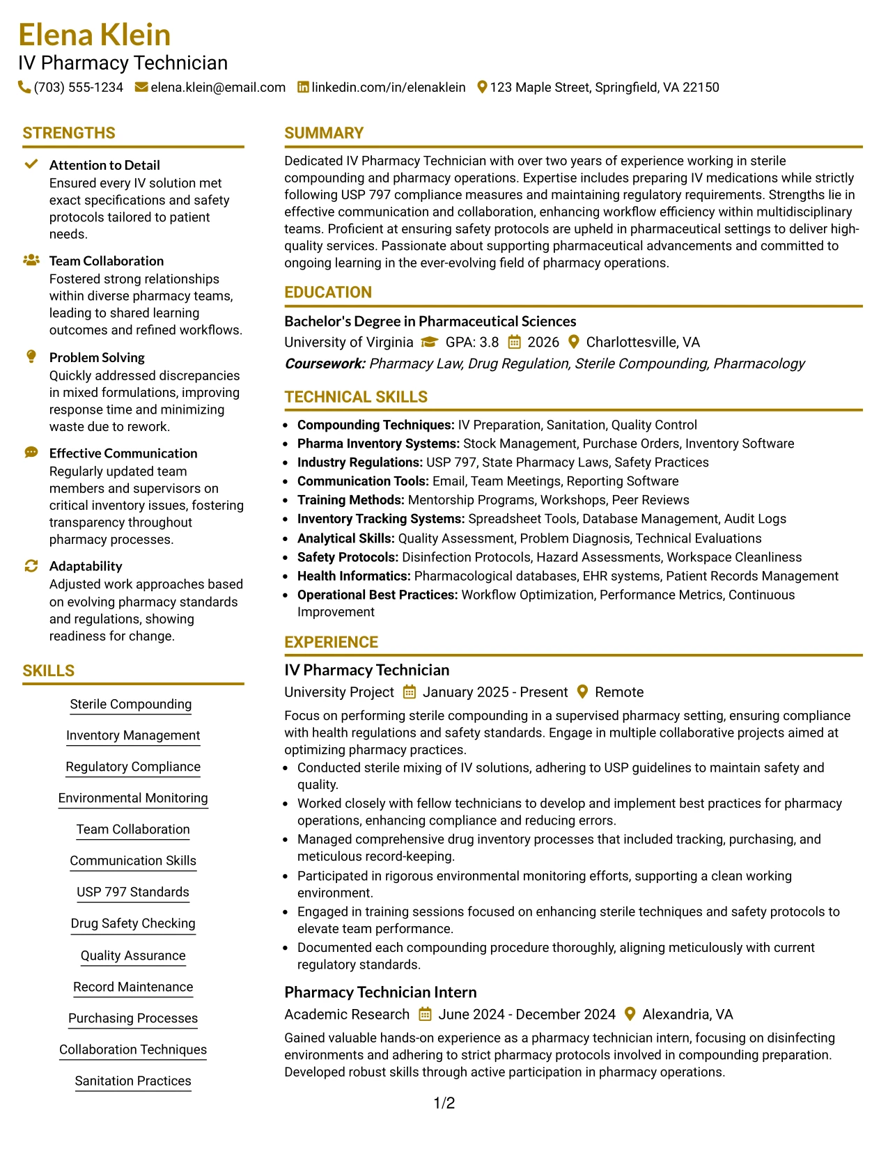 Resume Example Page 1