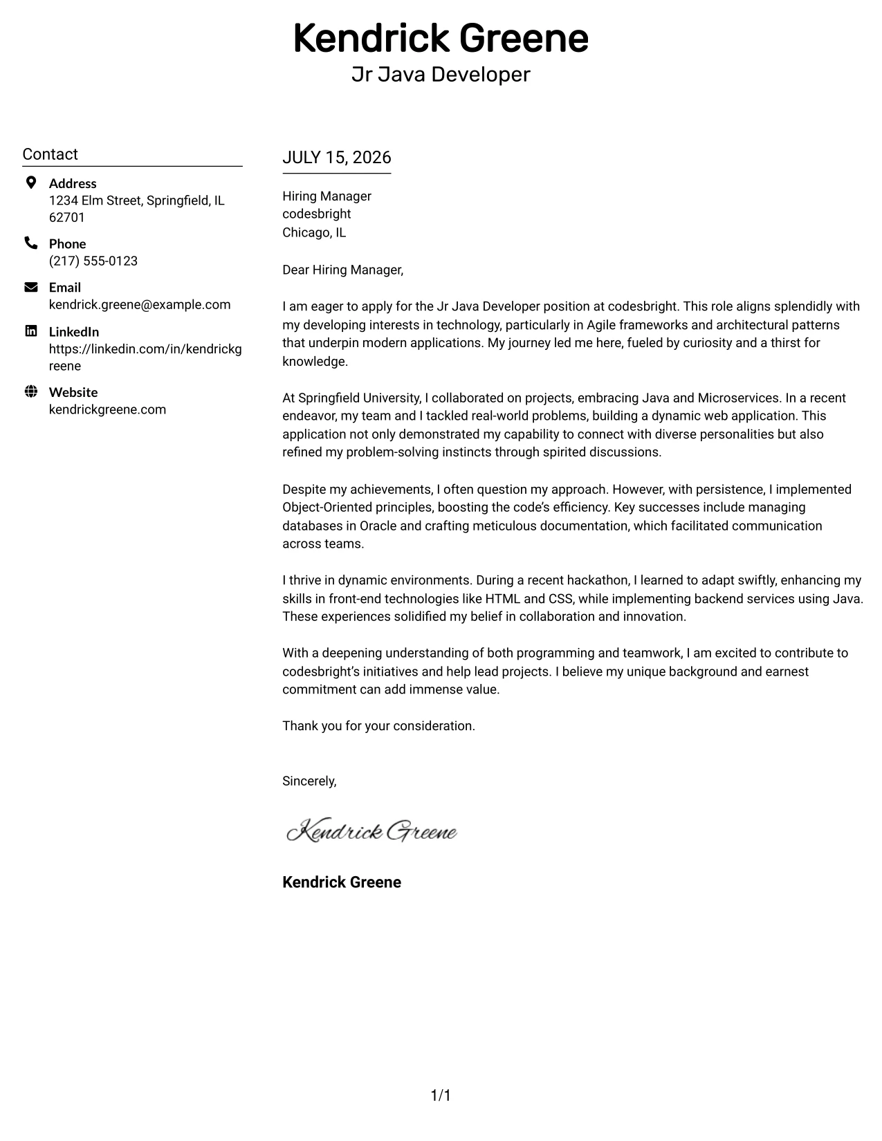 Resume Example Page 1