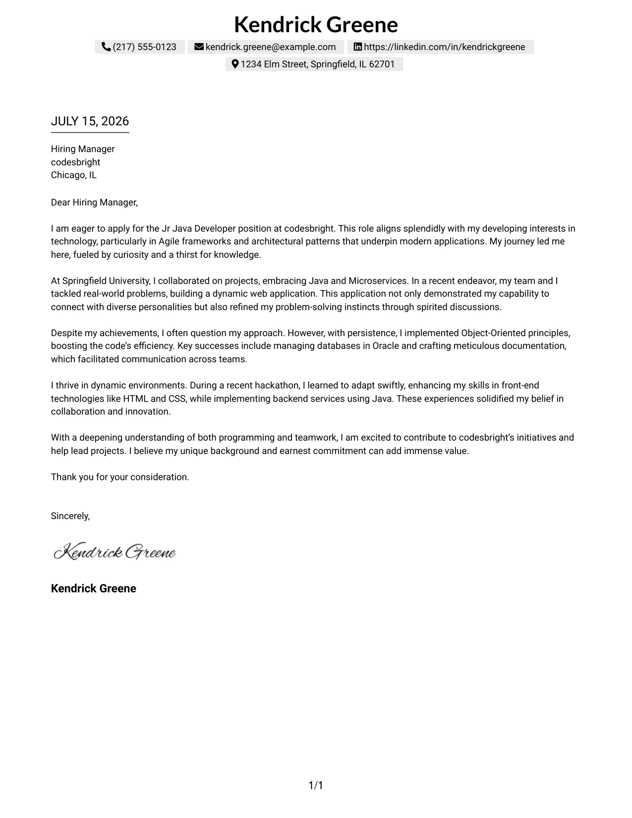 Resume Example Page 1