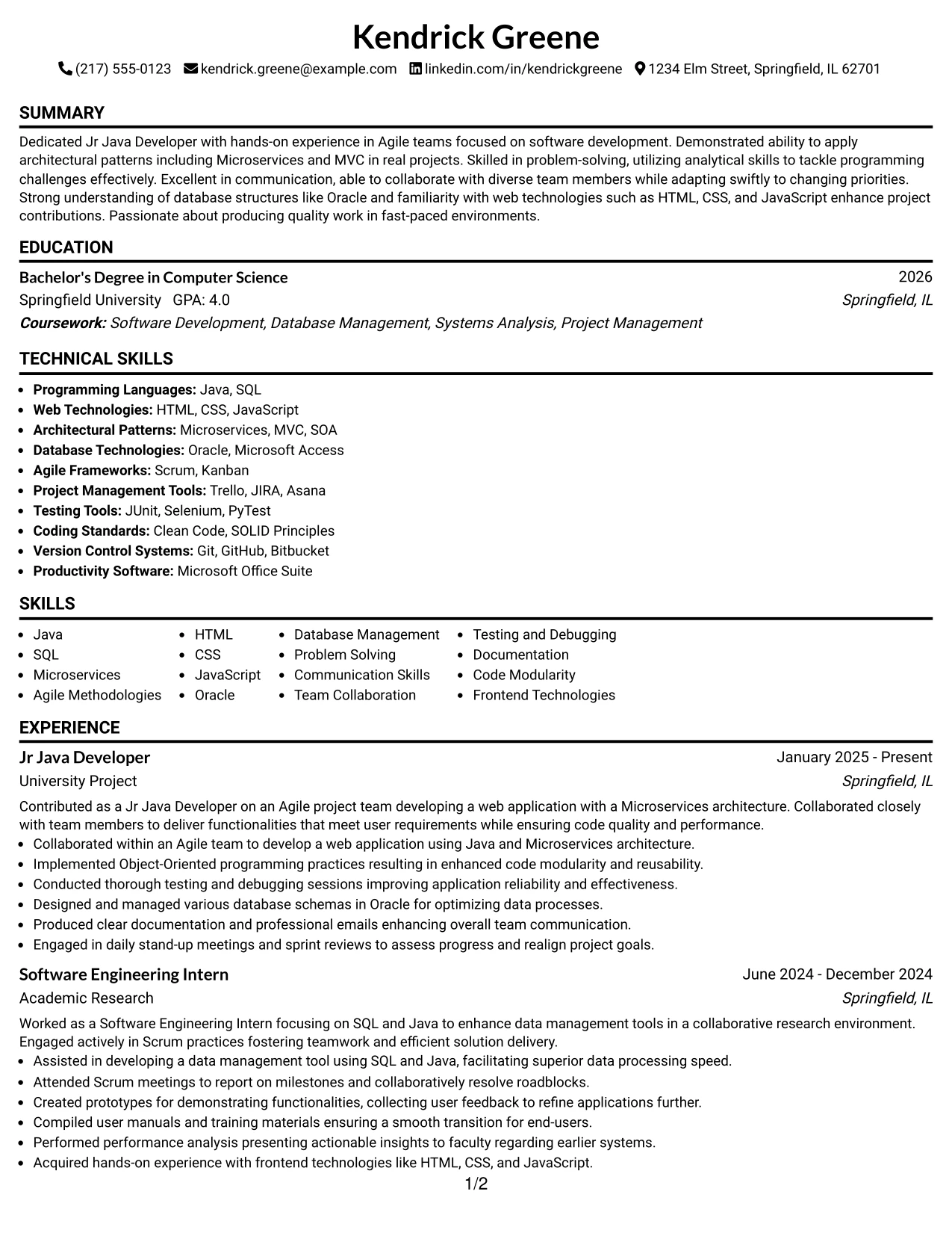 Resume Example Page 1