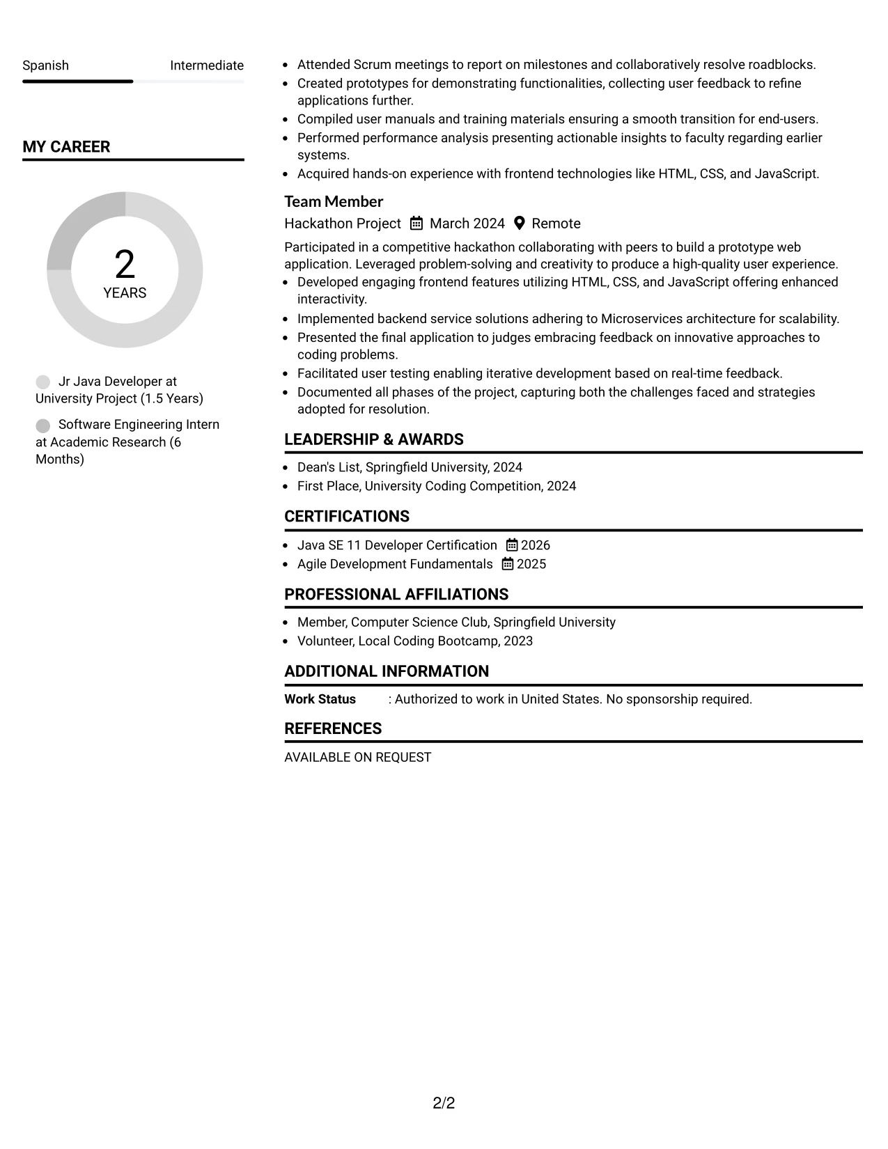 Resume Example Page 2