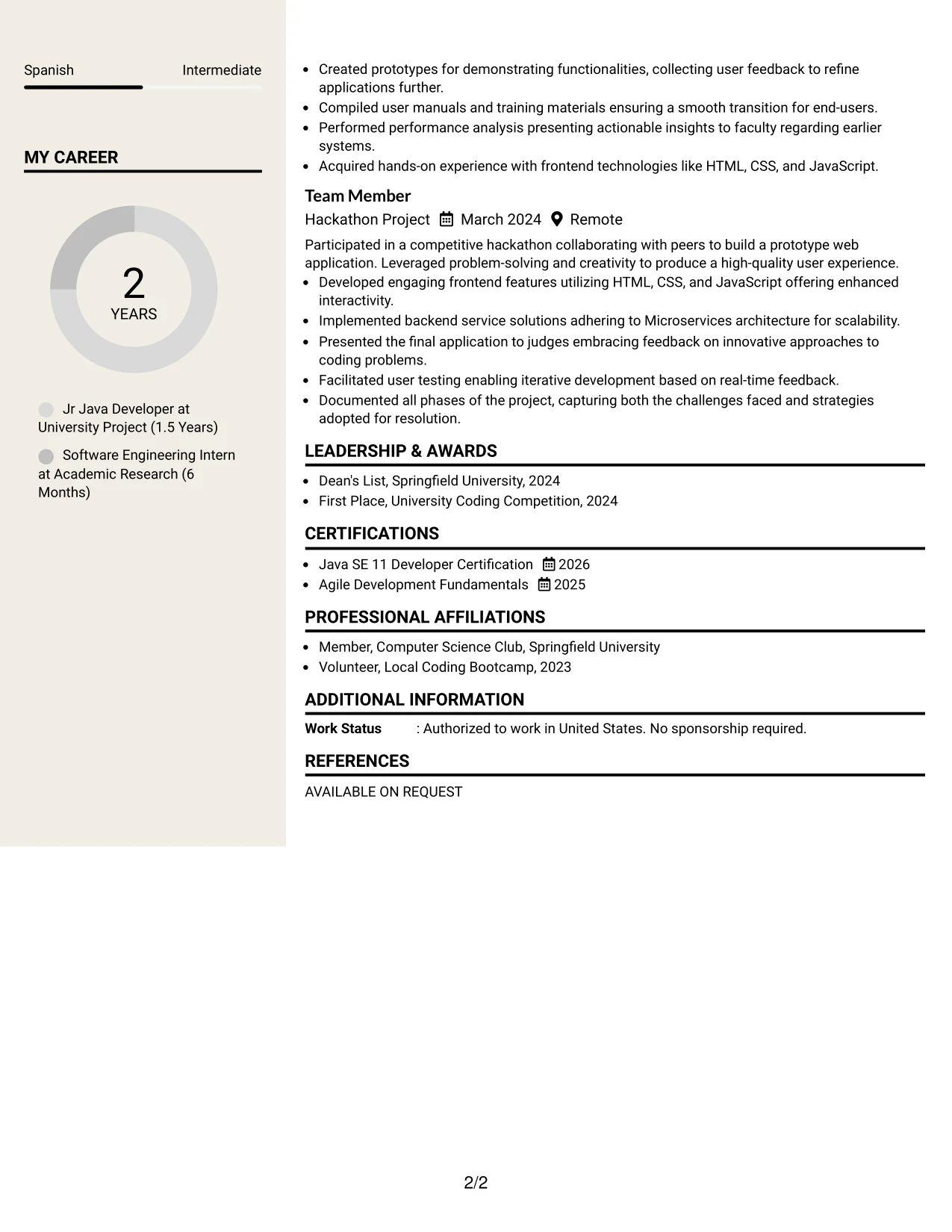 Resume Example Page 2