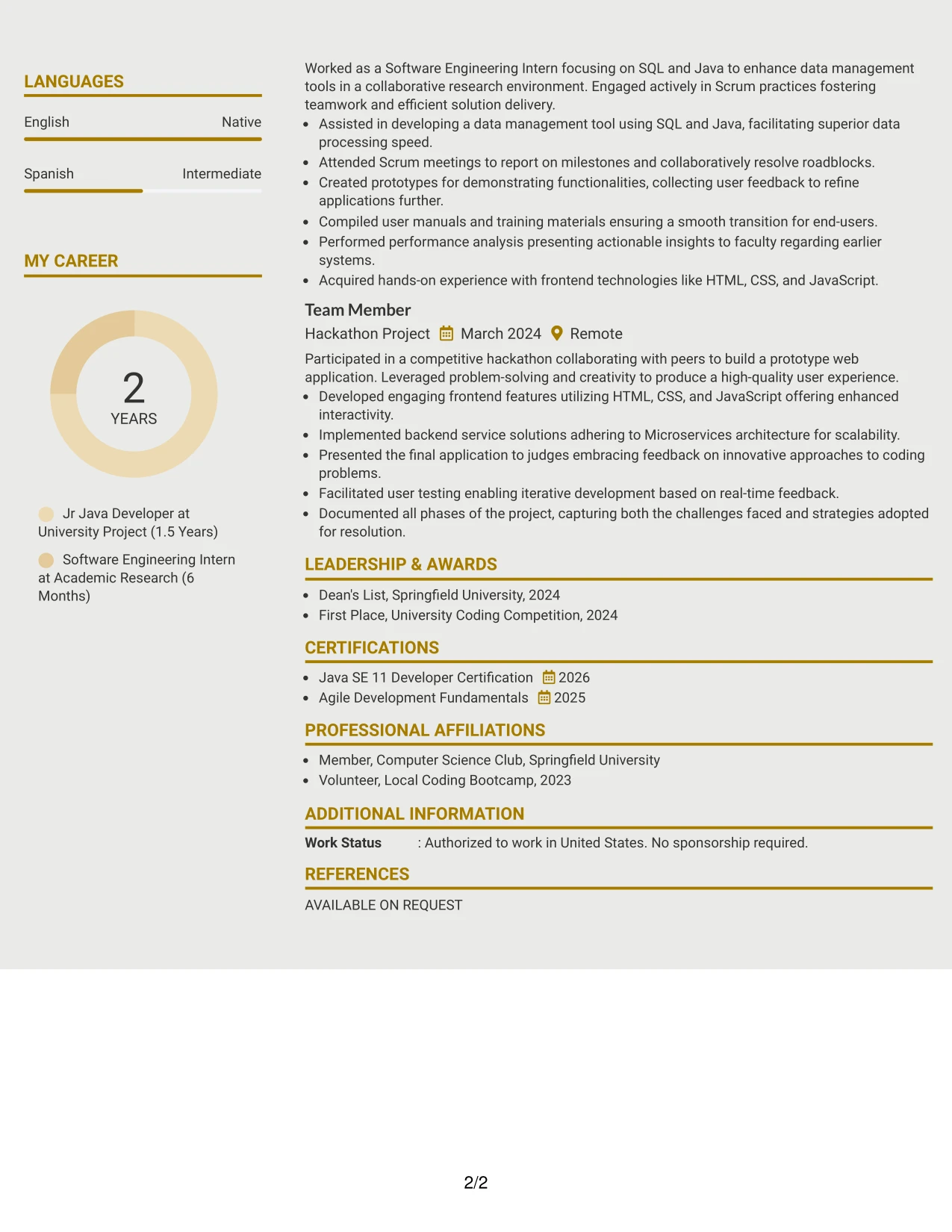 Resume Example Page 2