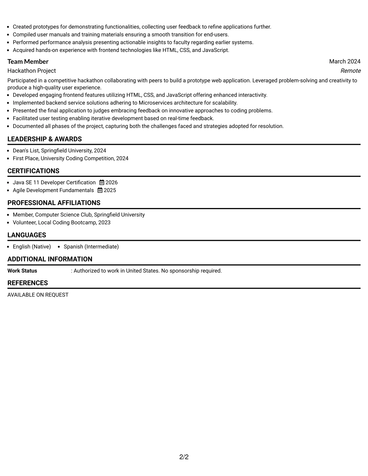 Resume Example Page 2