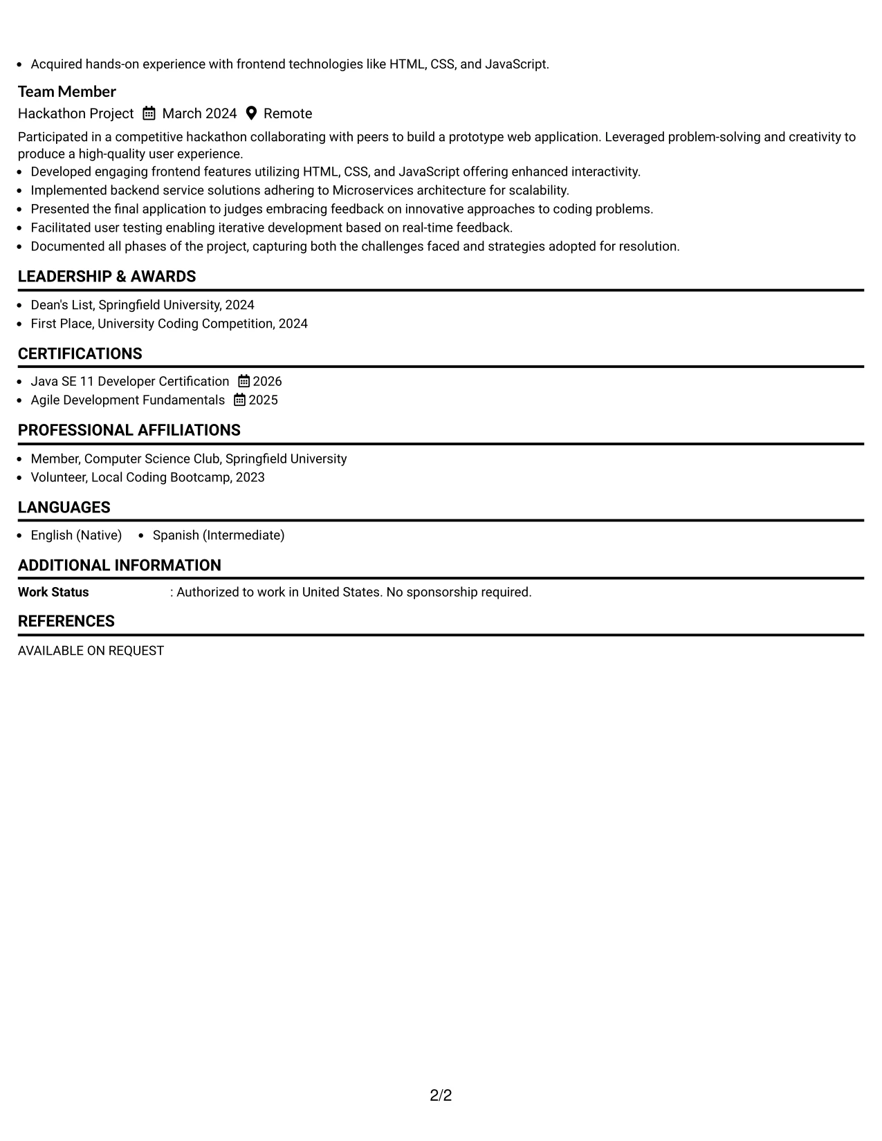 Resume Example Page 2
