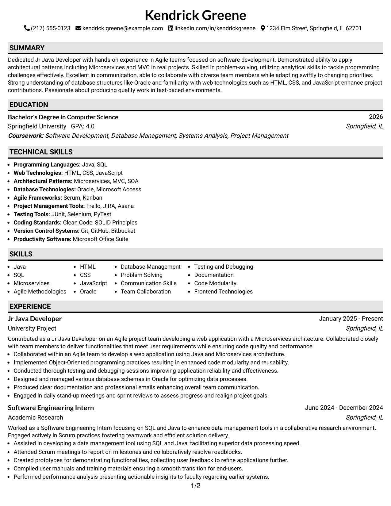 Resume Example Page 1