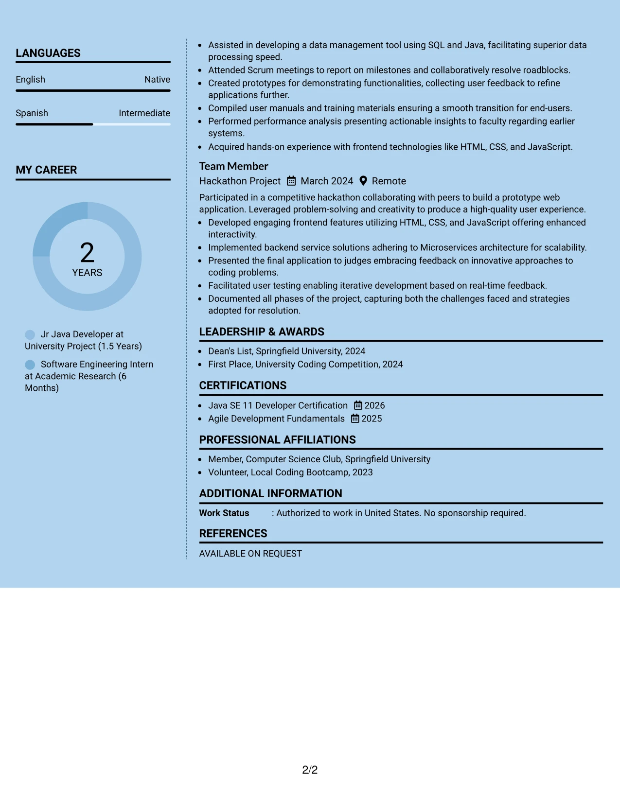 Resume Example Page 2