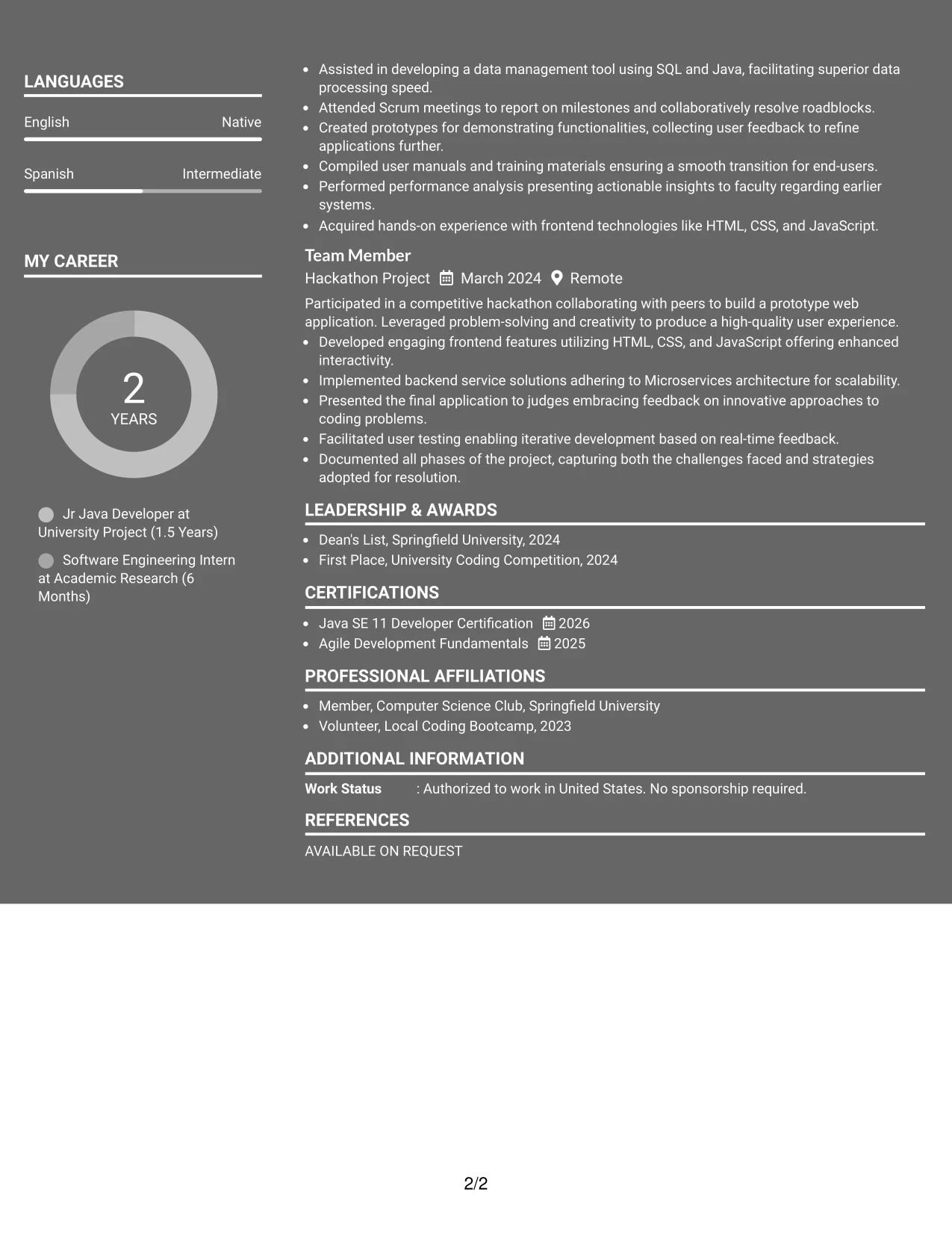 Resume Example Page 2