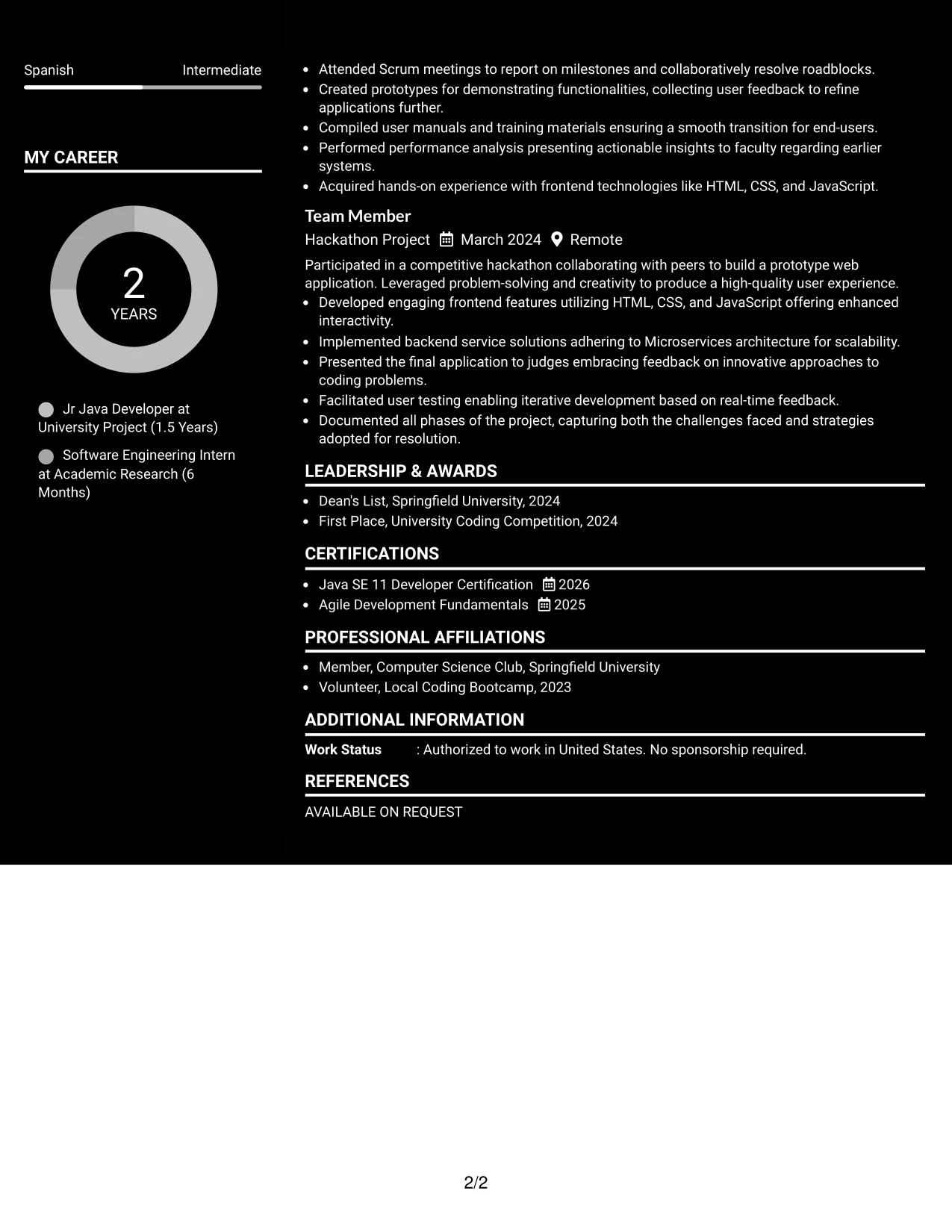 Resume Example Page 2