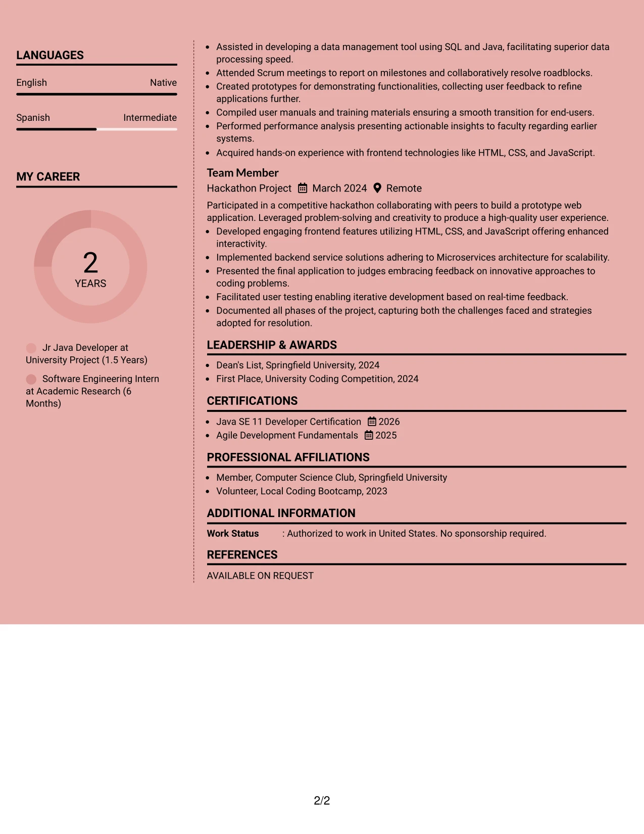 Resume Example Page 2