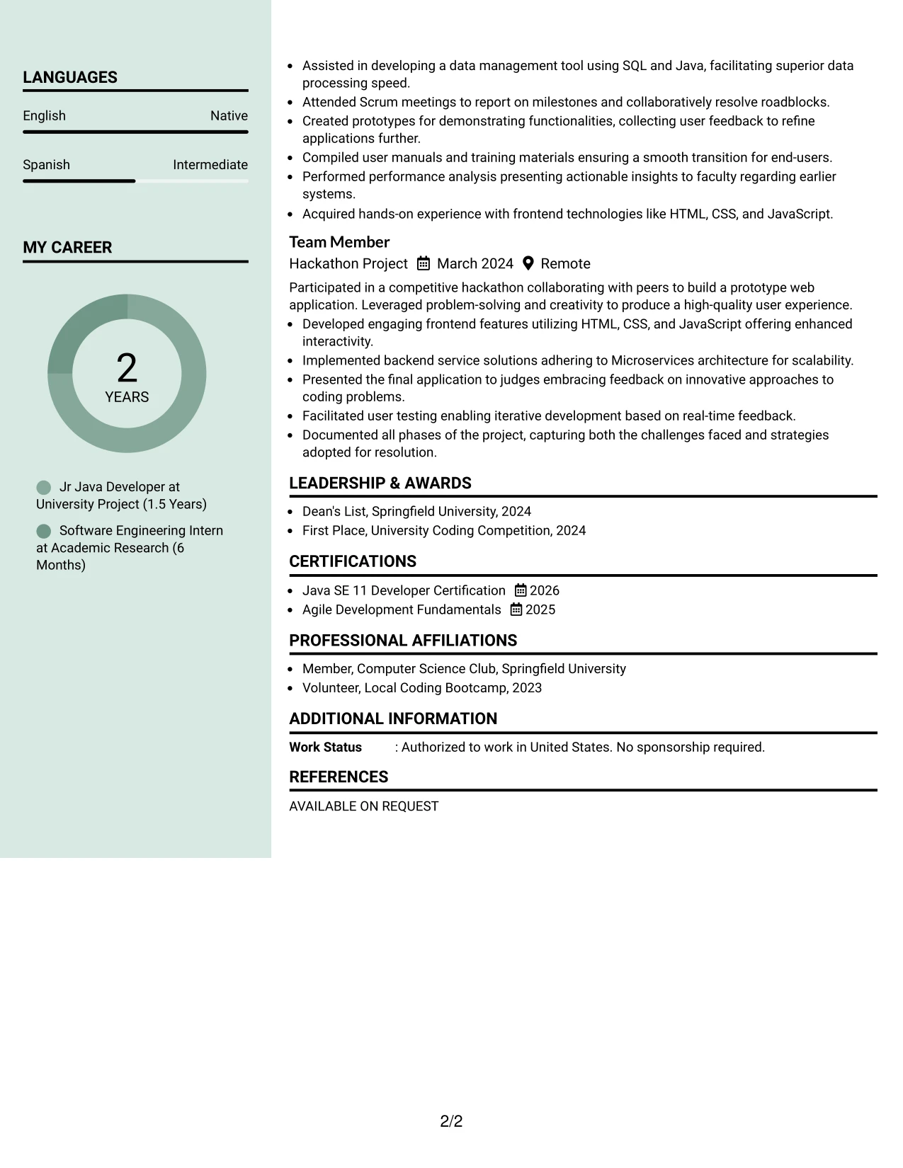 Resume Example Page 2
