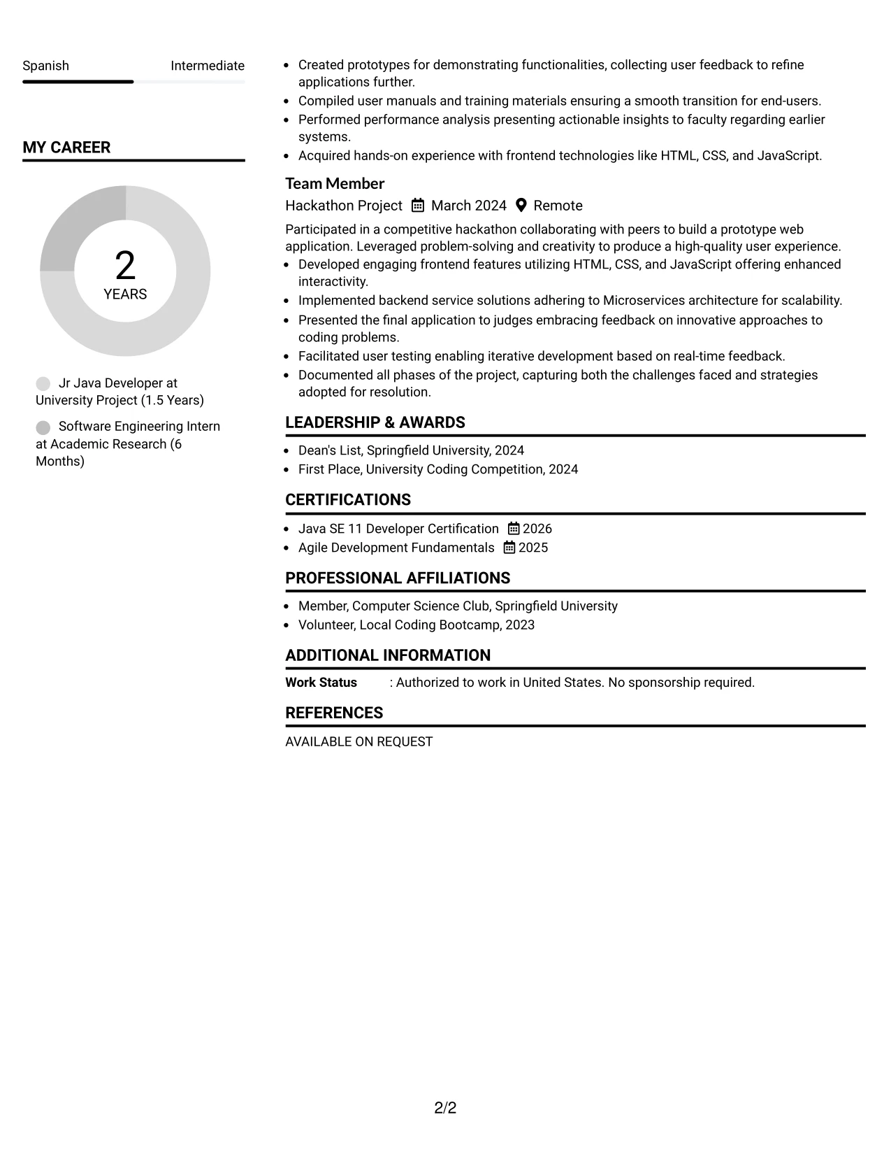Resume Example Page 2