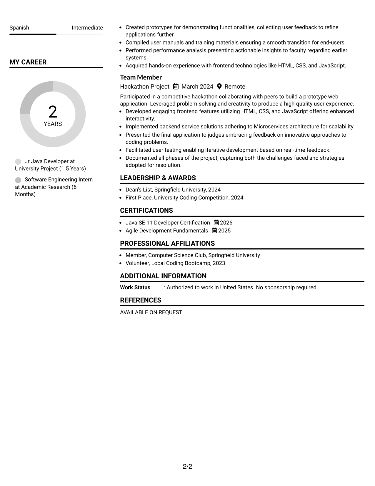 Resume Example Page 2