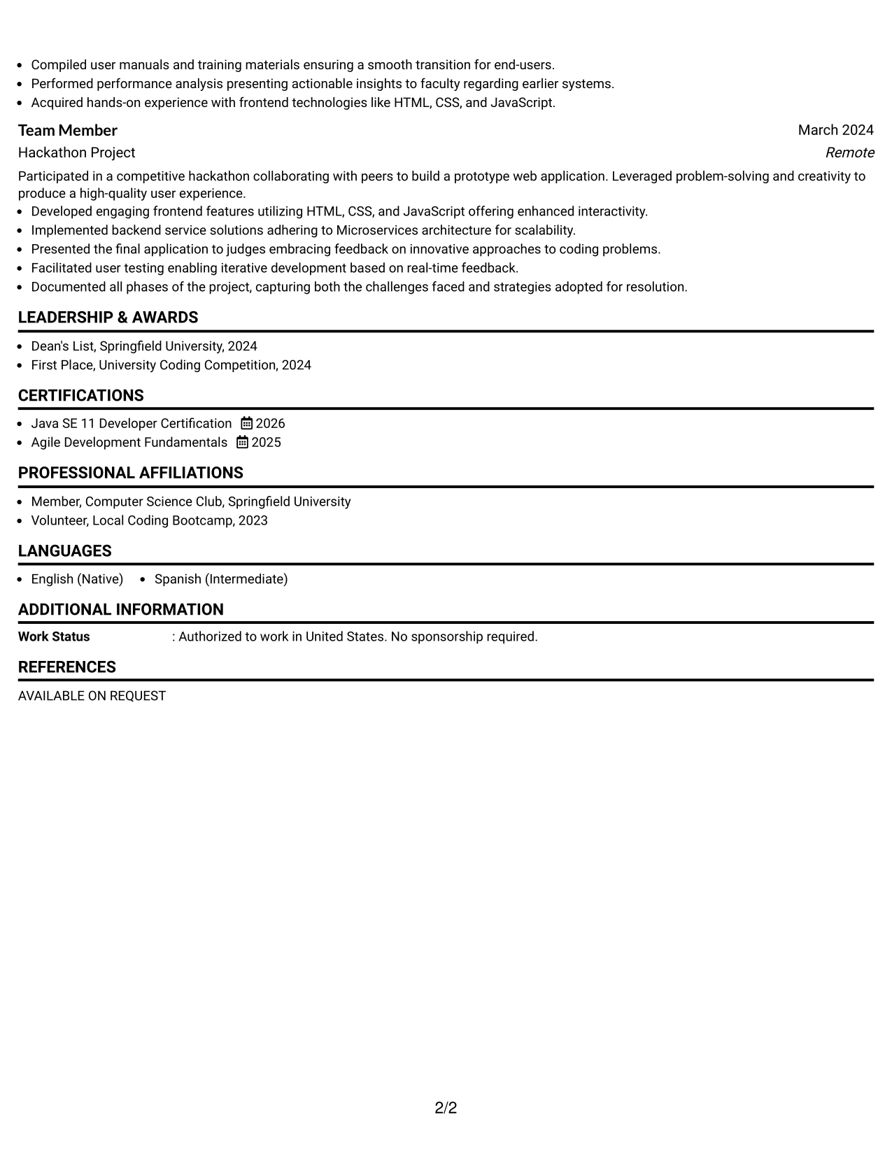 Resume Example Page 2