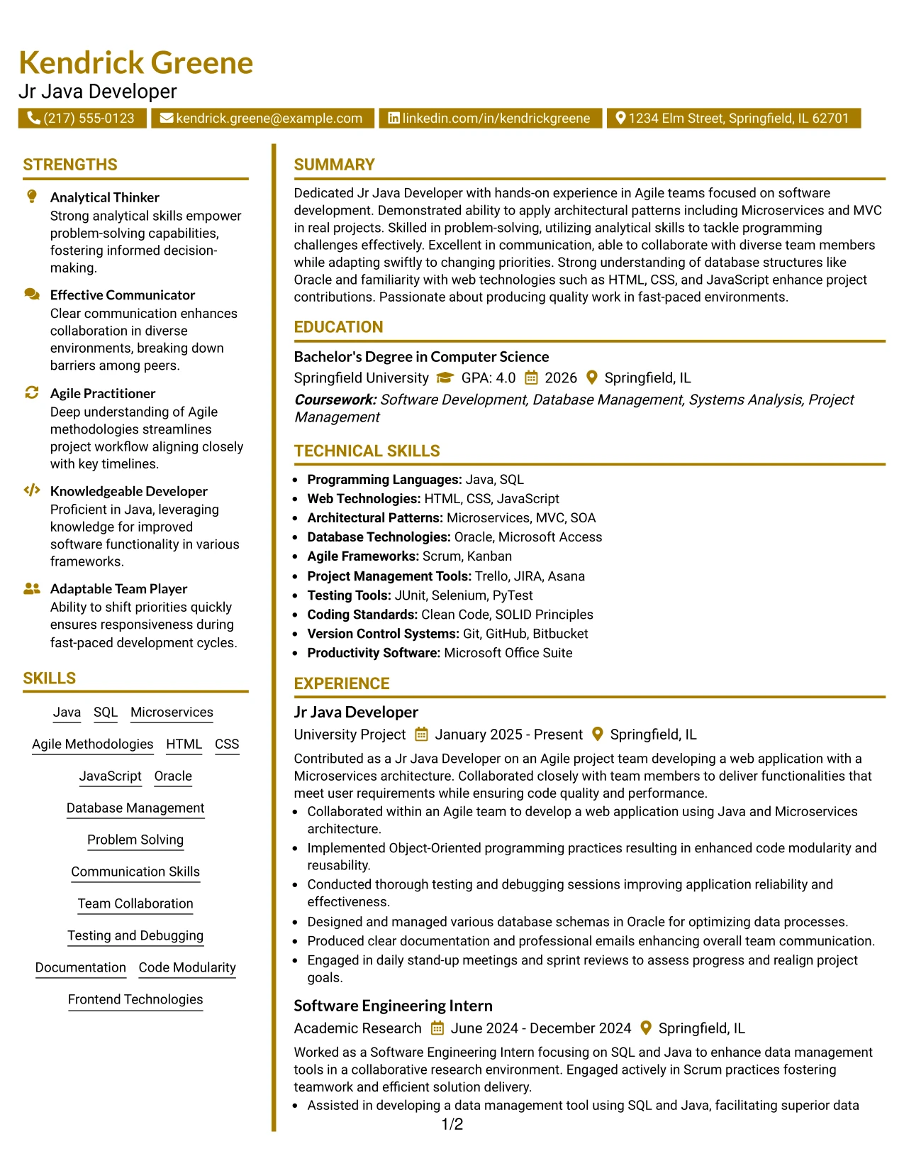Resume Example Page 1