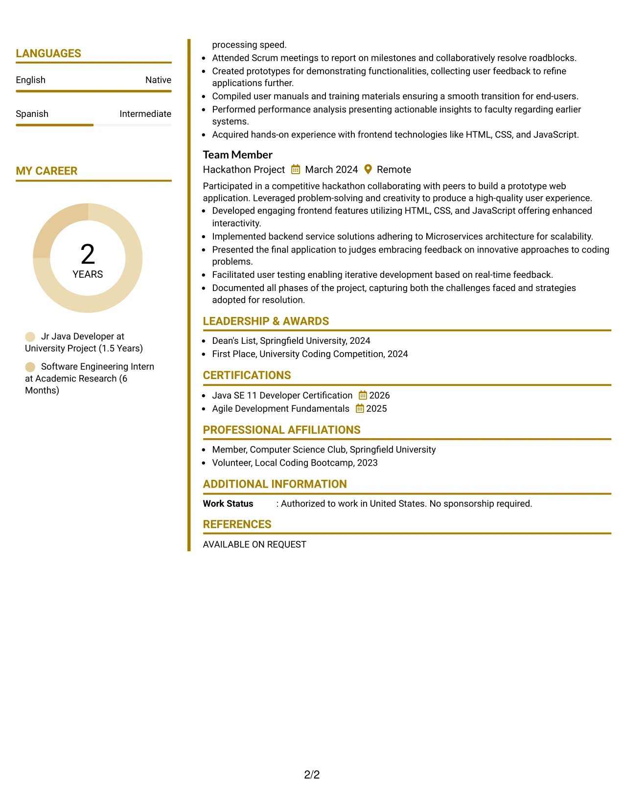 Resume Example Page 2