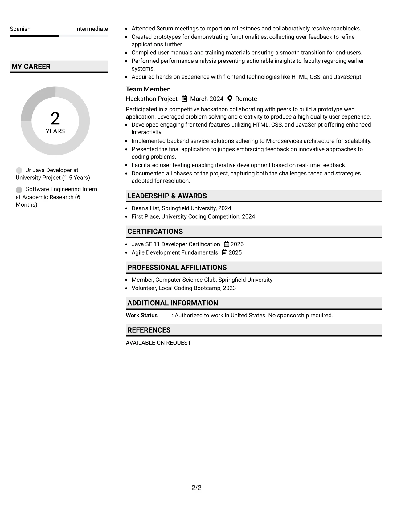 Resume Example Page 2