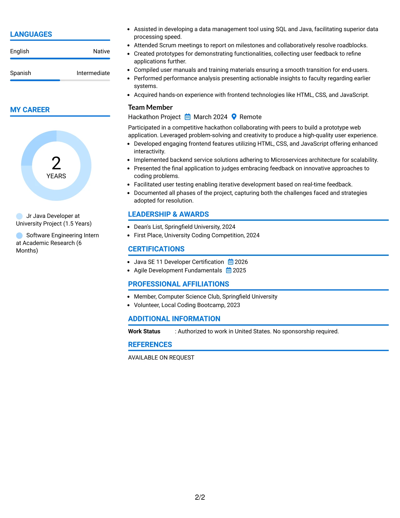 Resume Example Page 2