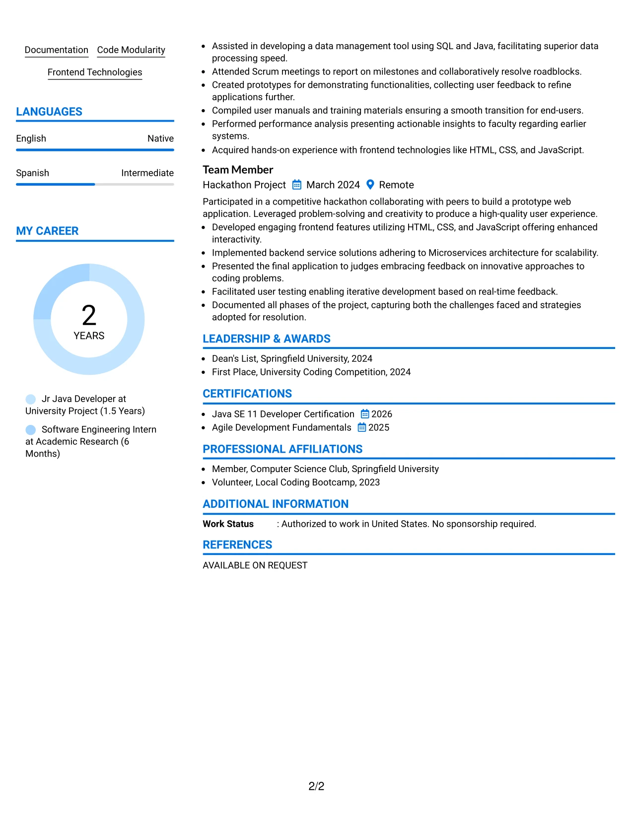 Resume Example Page 2