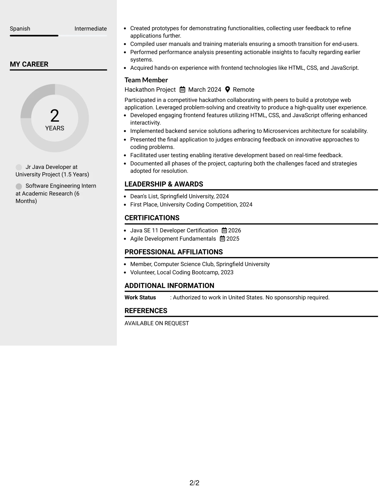 Resume Example Page 2