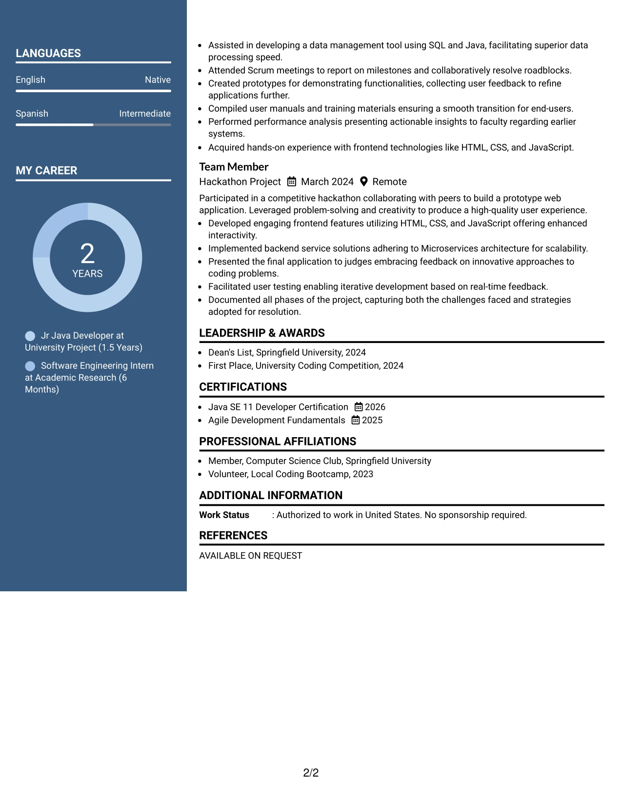 Resume Example Page 2