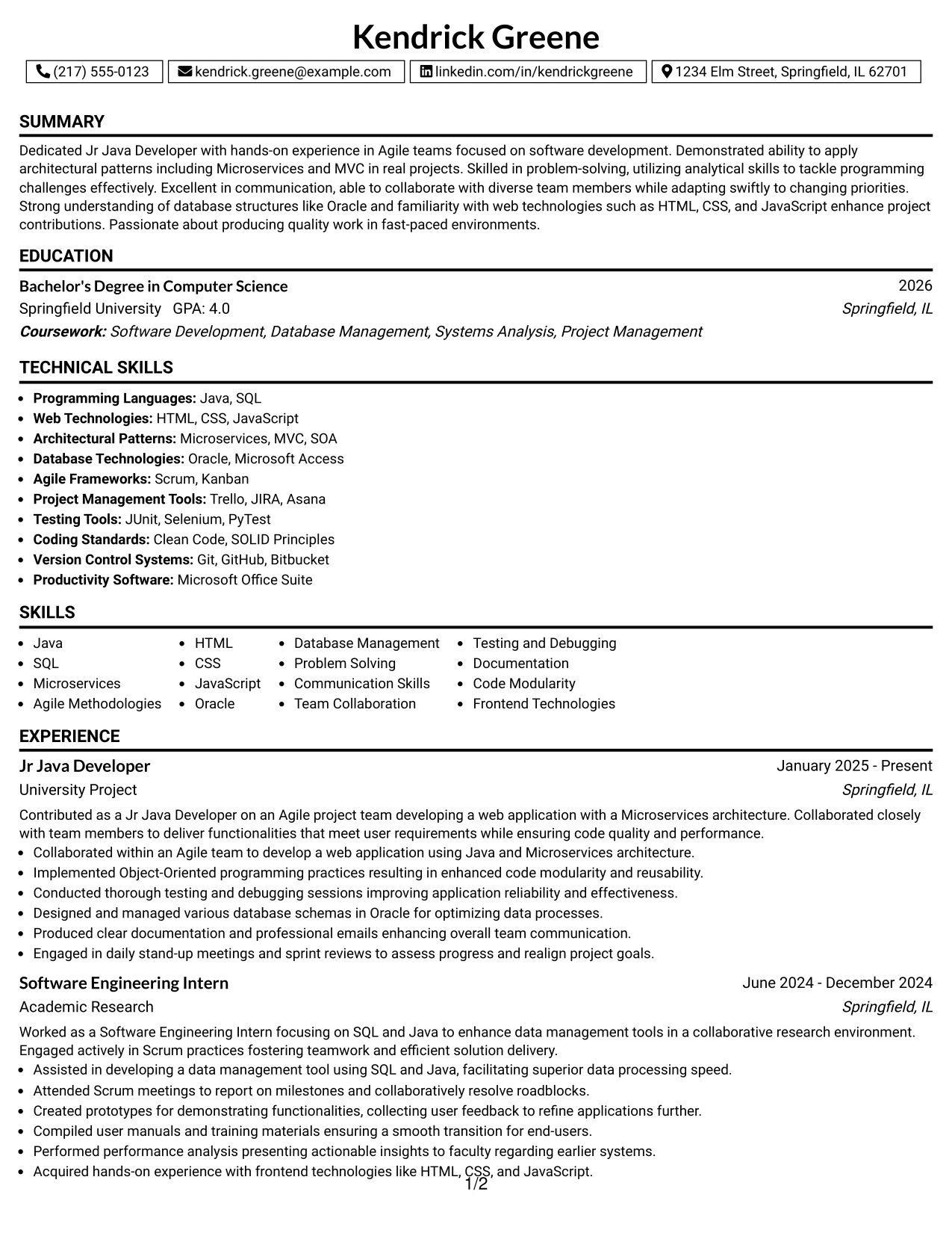 Resume Example Page 1