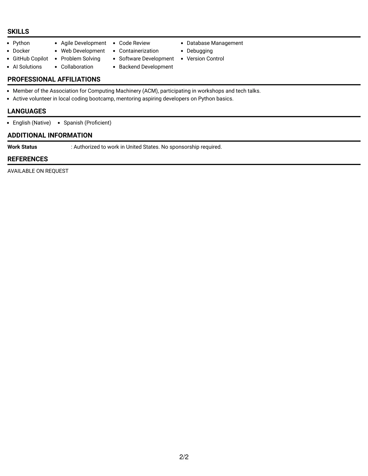 Resume Example Page 2