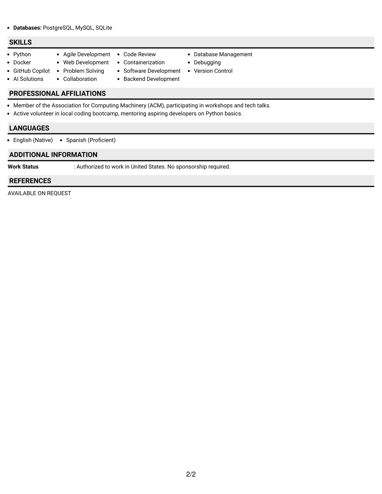 Resume Example Page 2