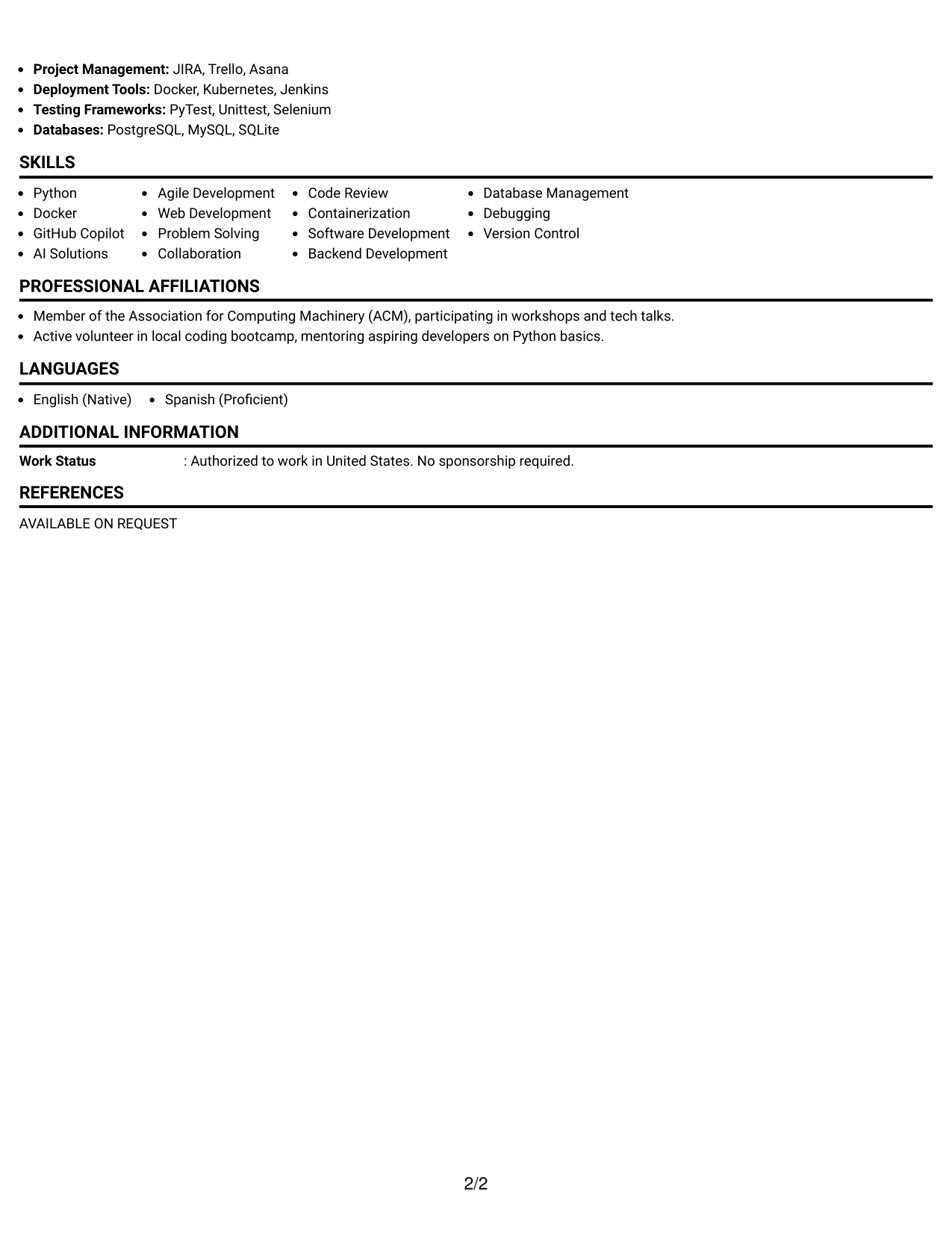 Resume Example Page 2