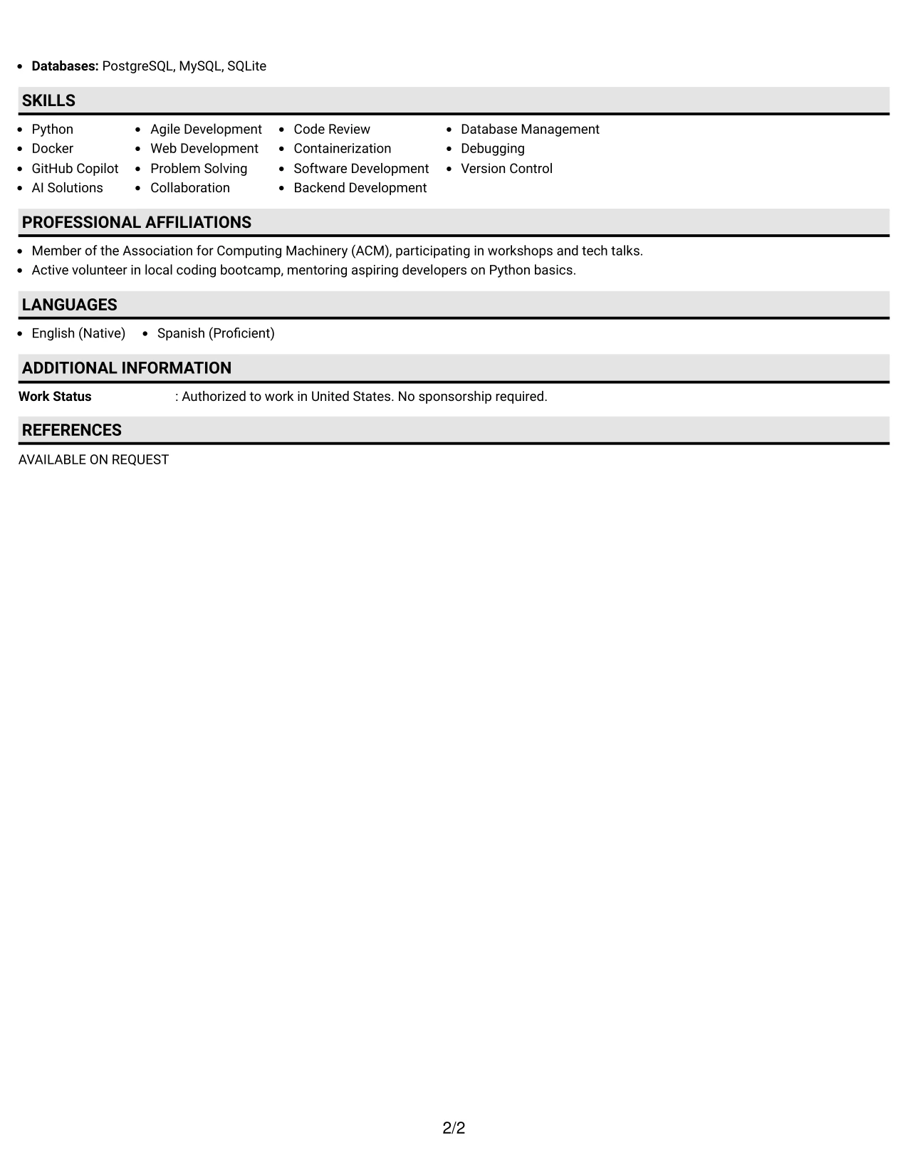 Resume Example Page 2