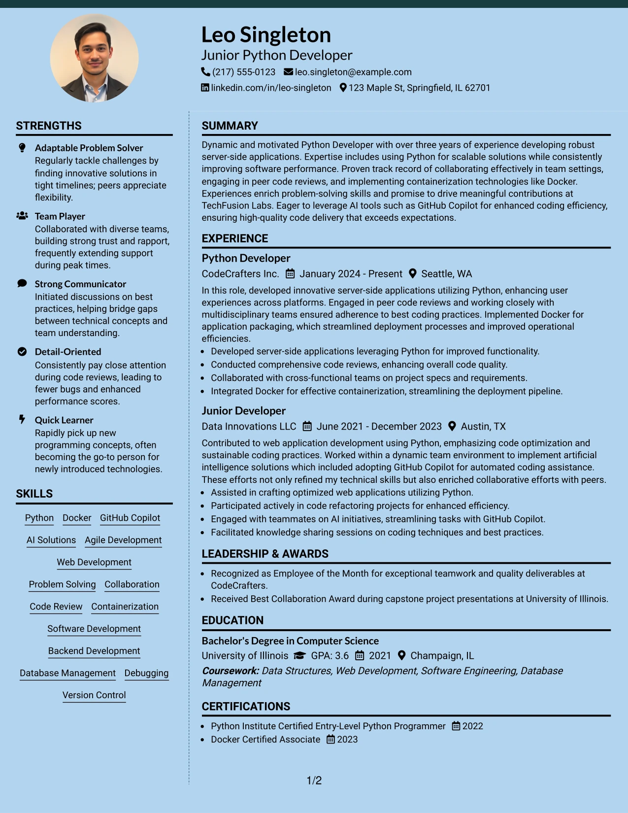 Resume Example Page 1