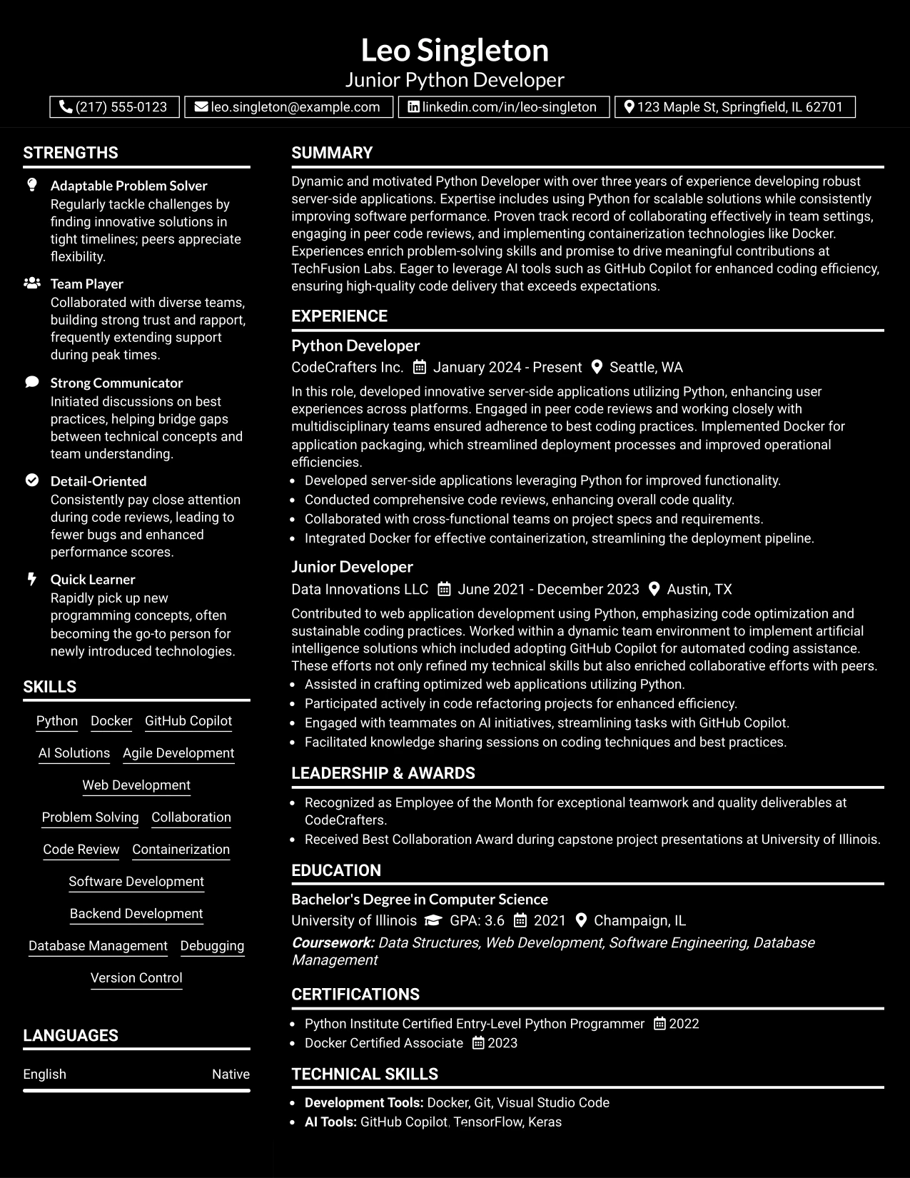 Resume Example Page 1