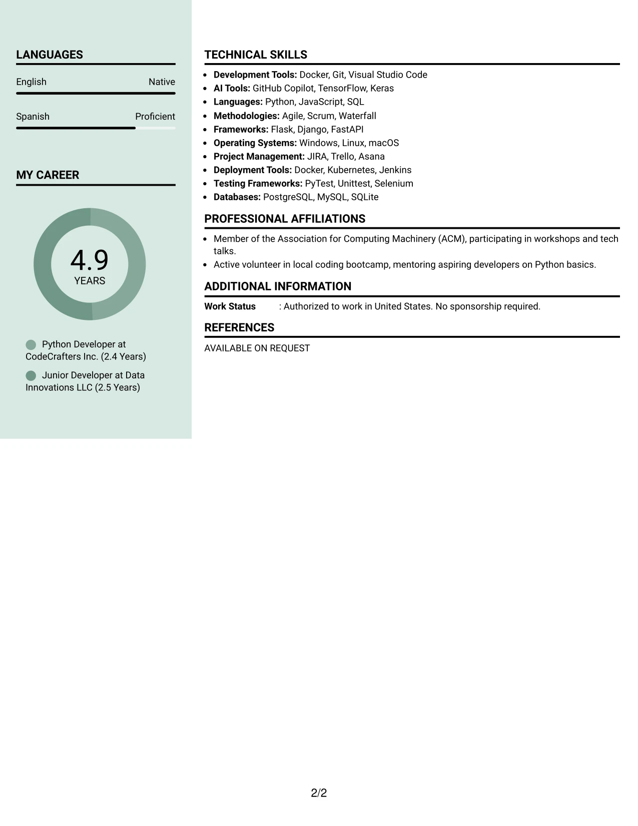 Resume Example Page 2