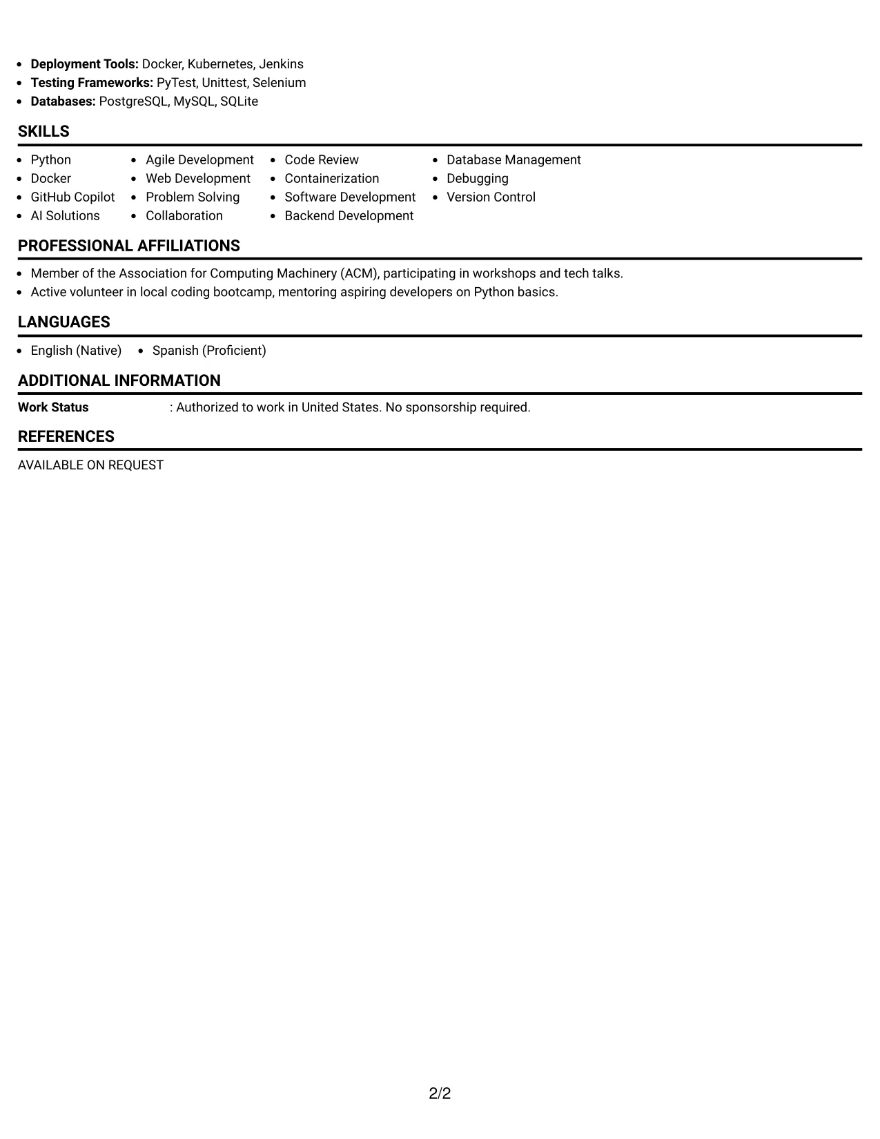 Resume Example Page 2