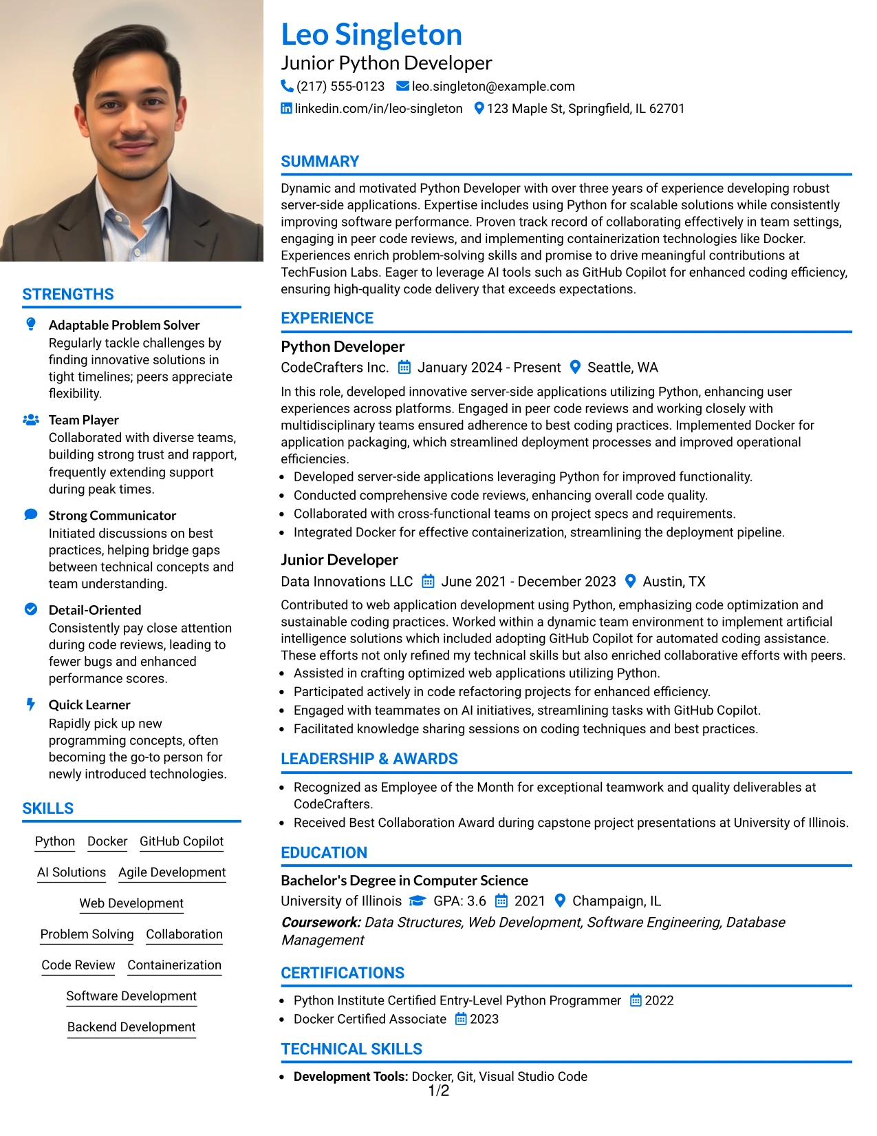 Resume Example Page 1