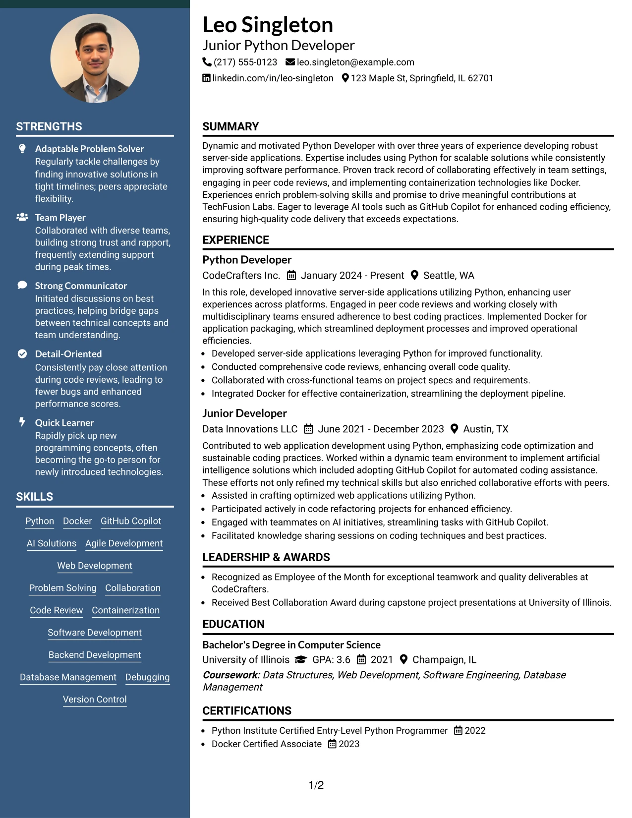 Resume Example Page 1