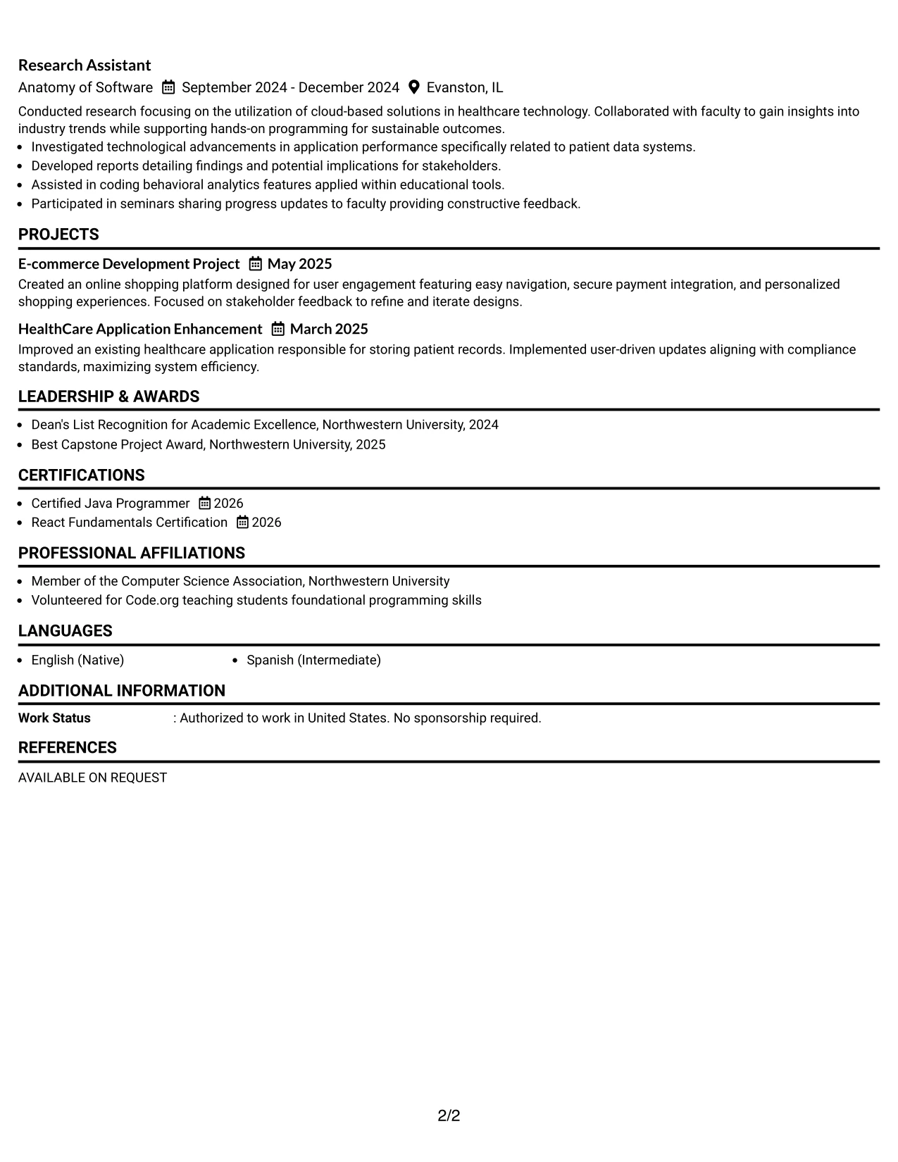 Resume Example Page 2