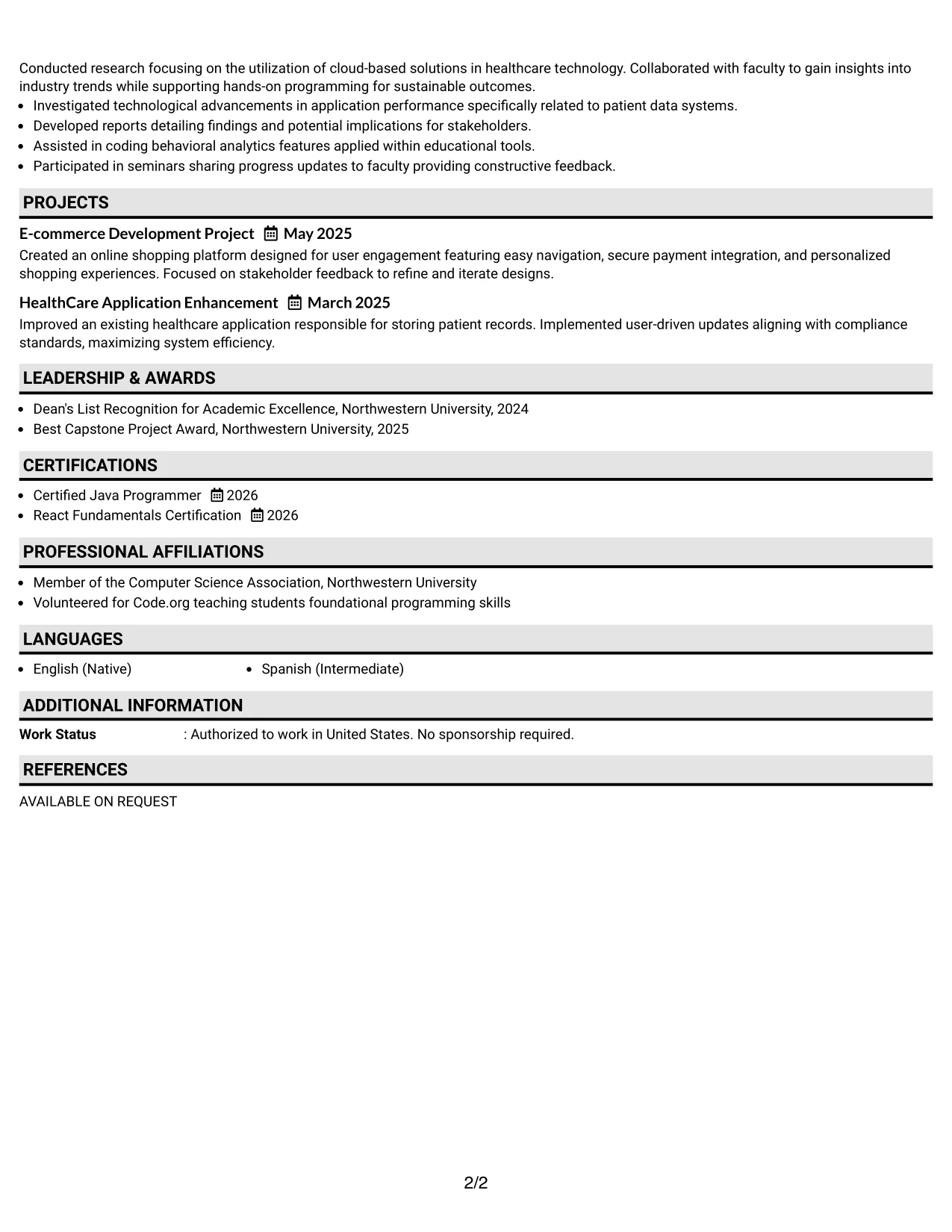 Resume Example Page 2