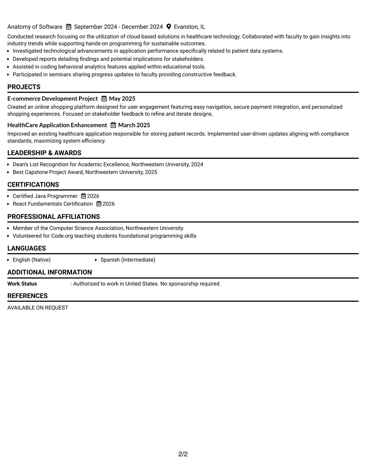 Resume Example Page 2