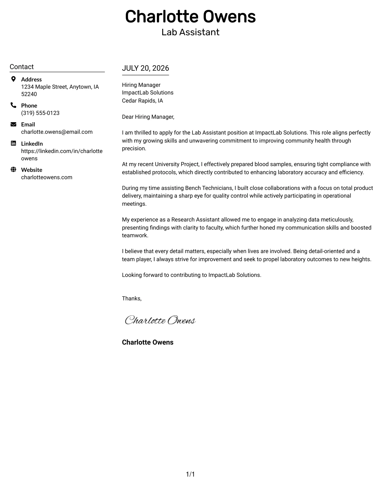 Resume Example Page 1
