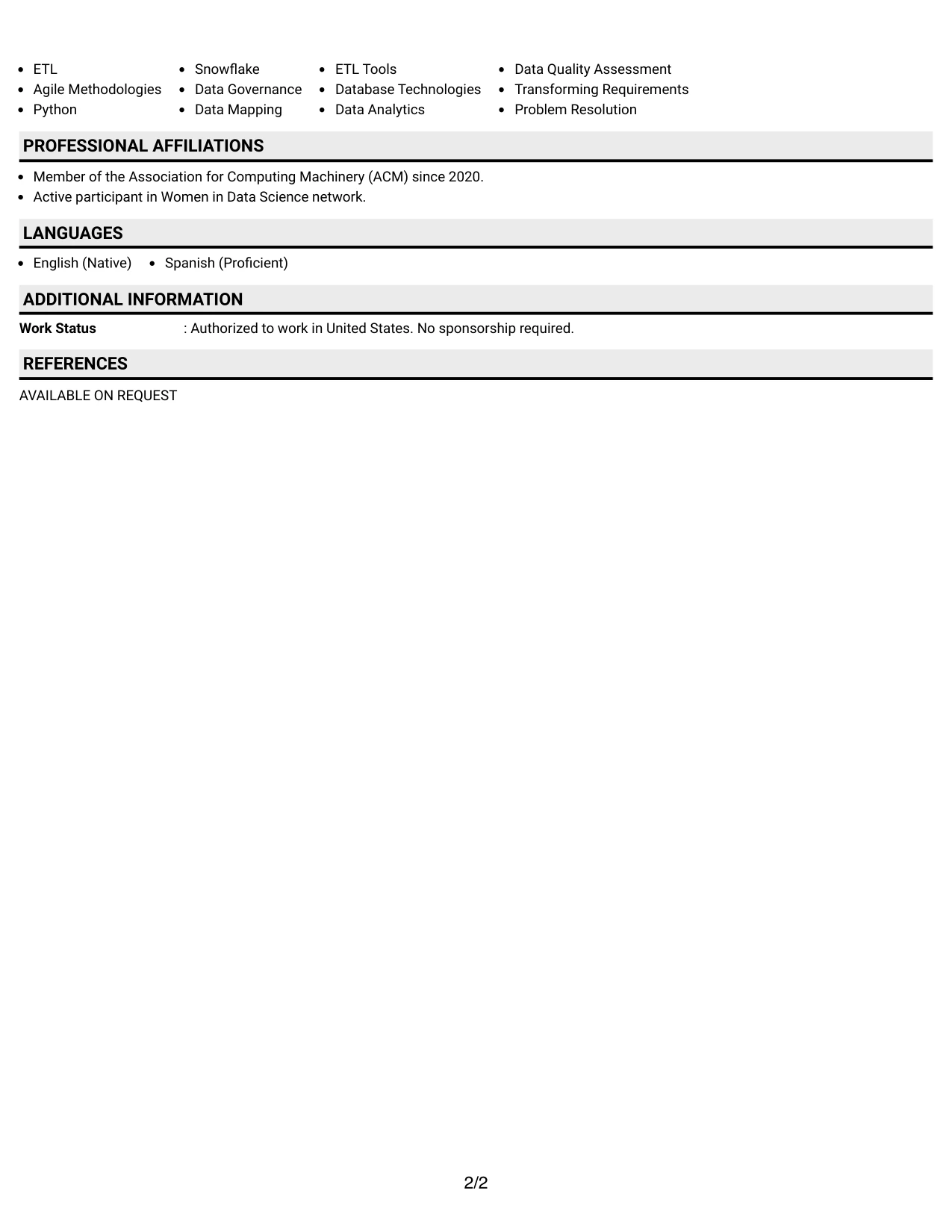Resume Example Page 2