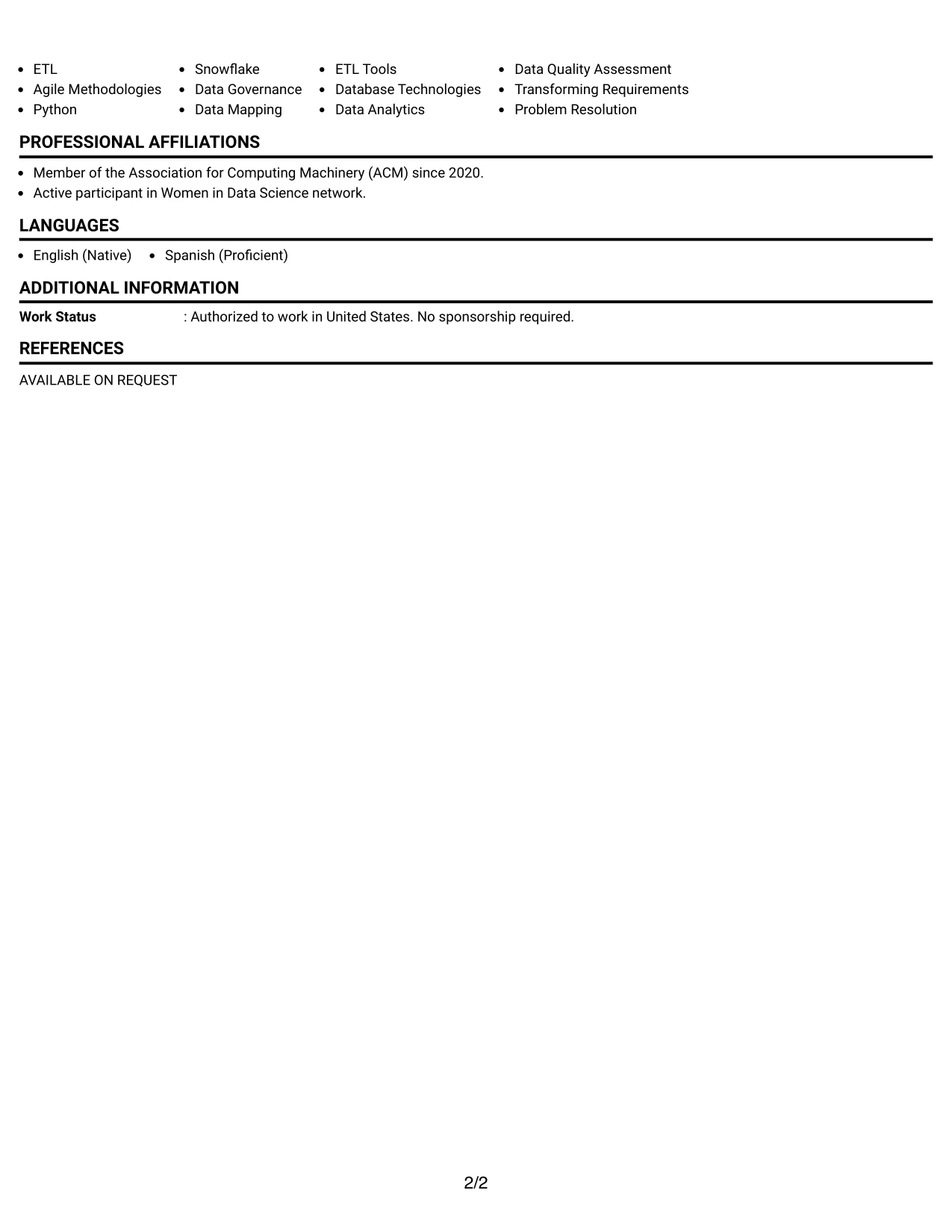 Resume Example Page 2