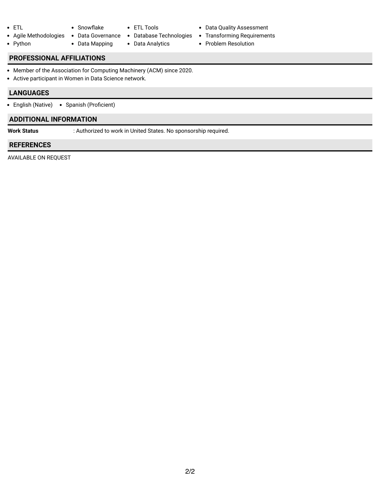 Resume Example Page 2