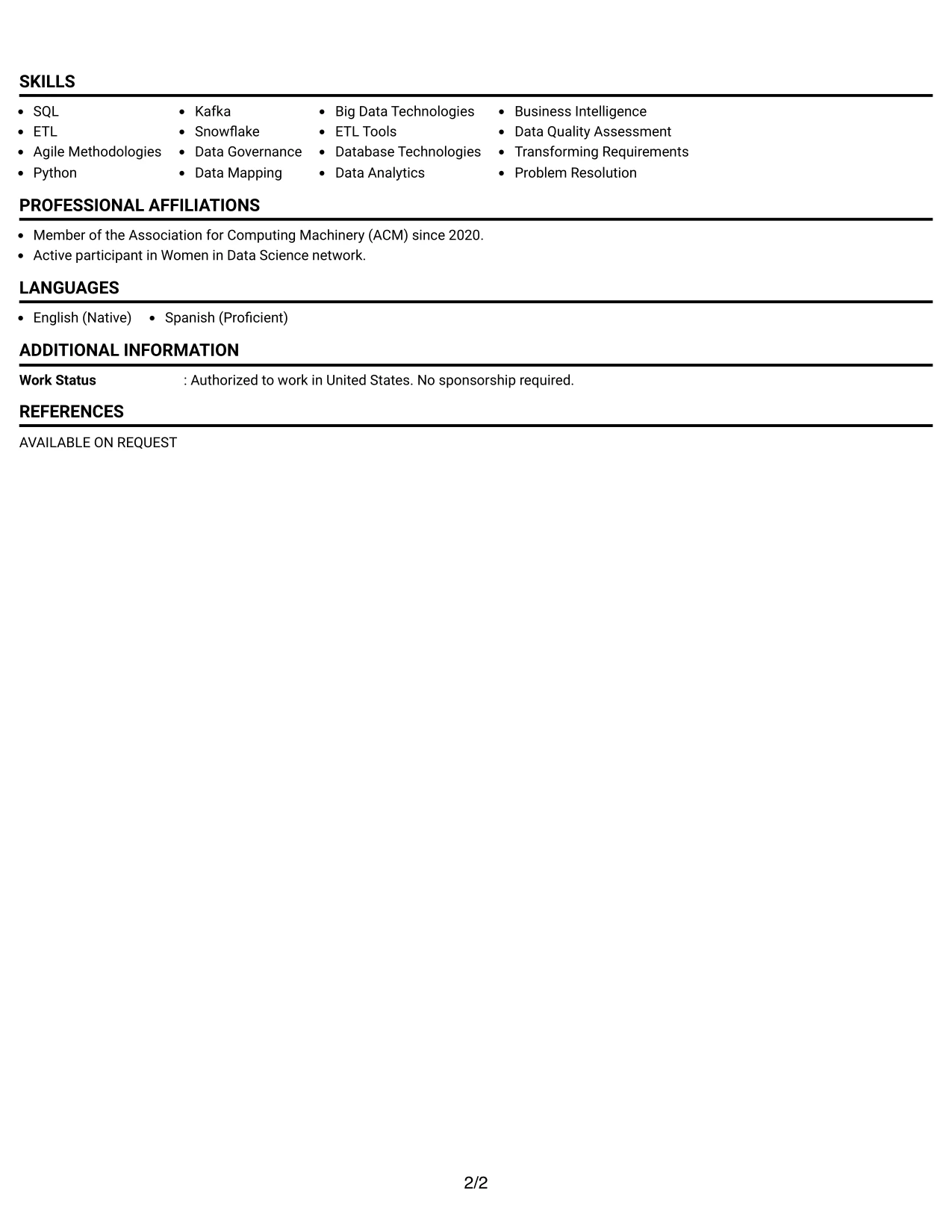 Resume Example Page 2