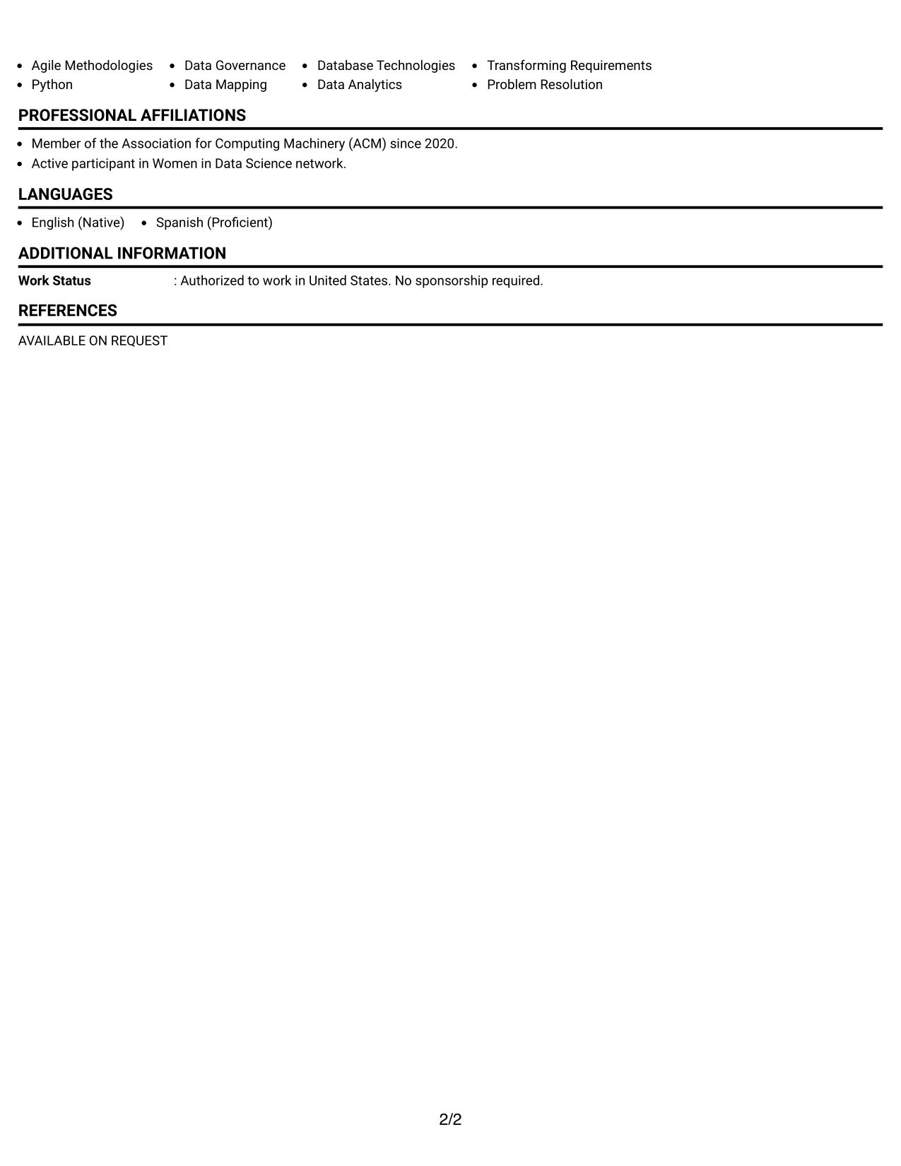 Resume Example Page 2