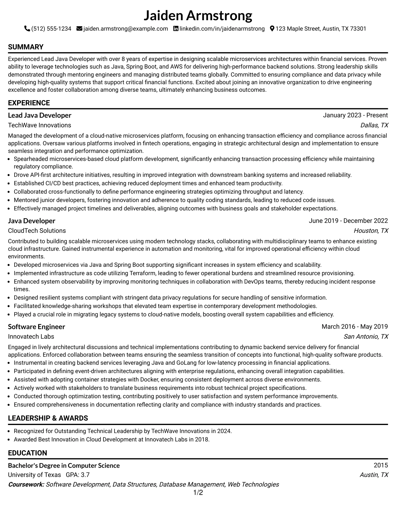 Resume Example Page 1
